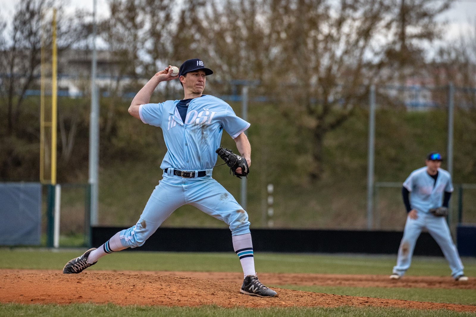 Jensen pitching for Hroši Brno. Photo by Lenka Brožová.