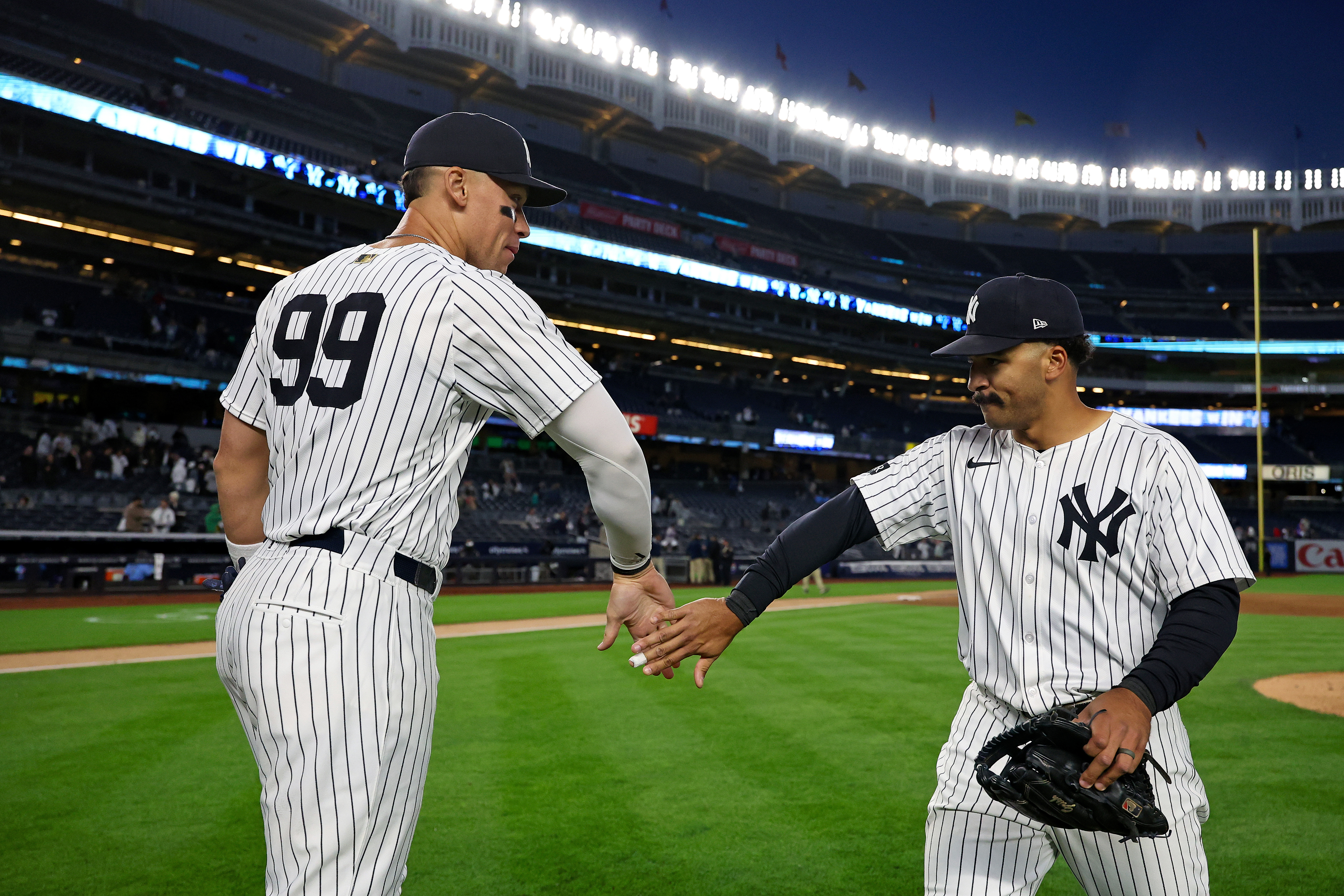Judge (left) is always a force in the middle of the lineup, but Grisham has made sure that the titanic slugger has enjoyed some company in the box score this year. Every bit of his success has been a product of hard work and a rock-solid attitude, one that he credits for his tremendous success in 2025. “I’ve endured a lot of bad times to get to the good times,” Grisham said. (Photo Credit: New York Yankees)