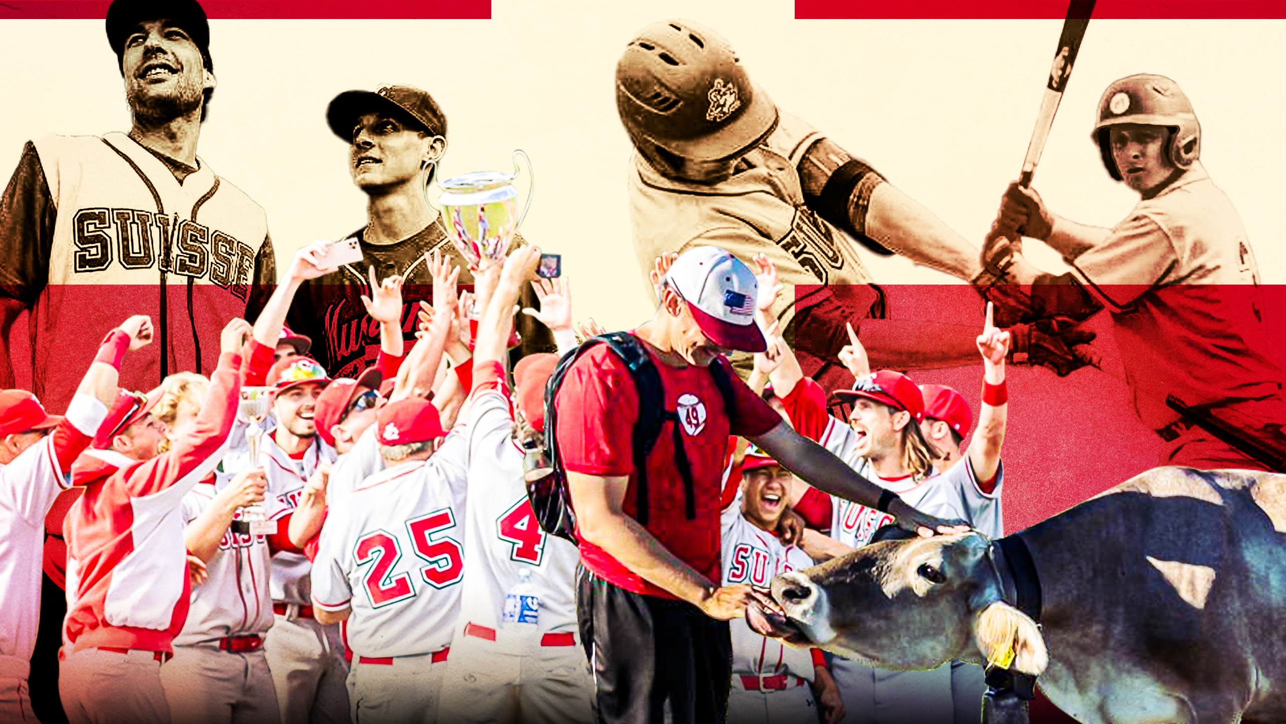 A designed image of players from the Swiss national baseball team