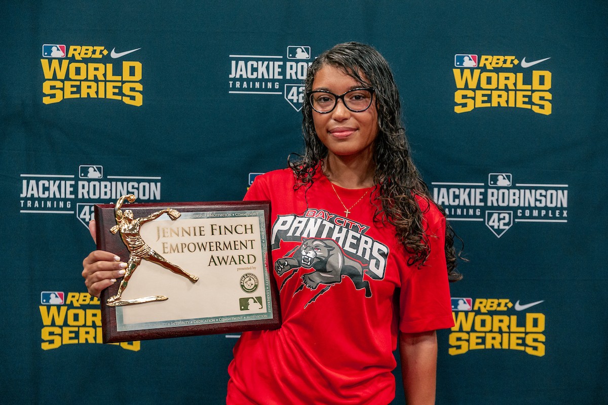 Jaidy Rodriguez during the 2025 Nike RBI Softball World Series at Jackie Robinson Training Complex on Friday, August 15, 2025, in Vero Beach, Fla. (Photo by Jared Blais/MLB Photos via Getty Images)