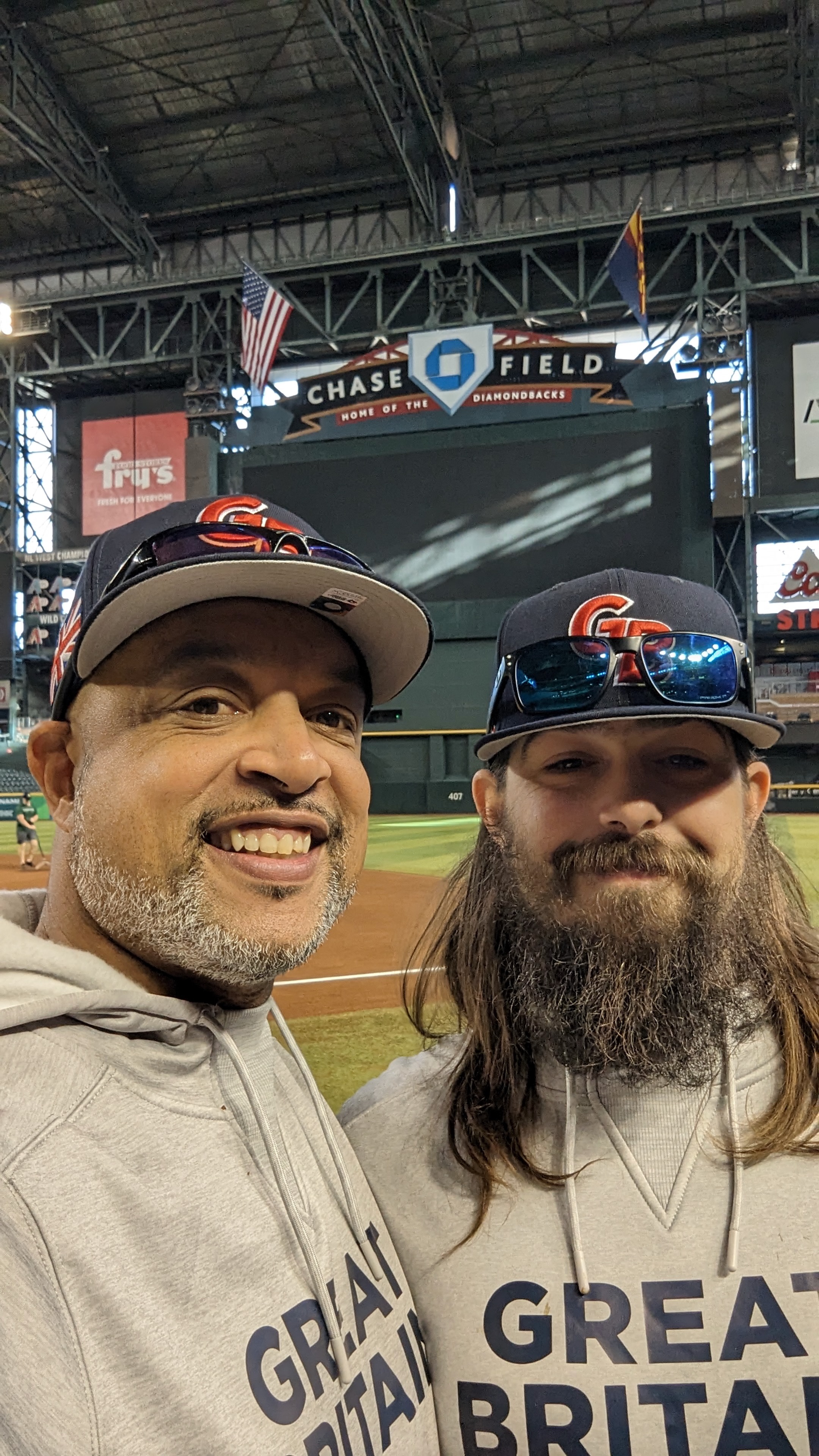 Drew Spencer (left) and Jonathon Cramman during the 2023 World Baseball Classic.