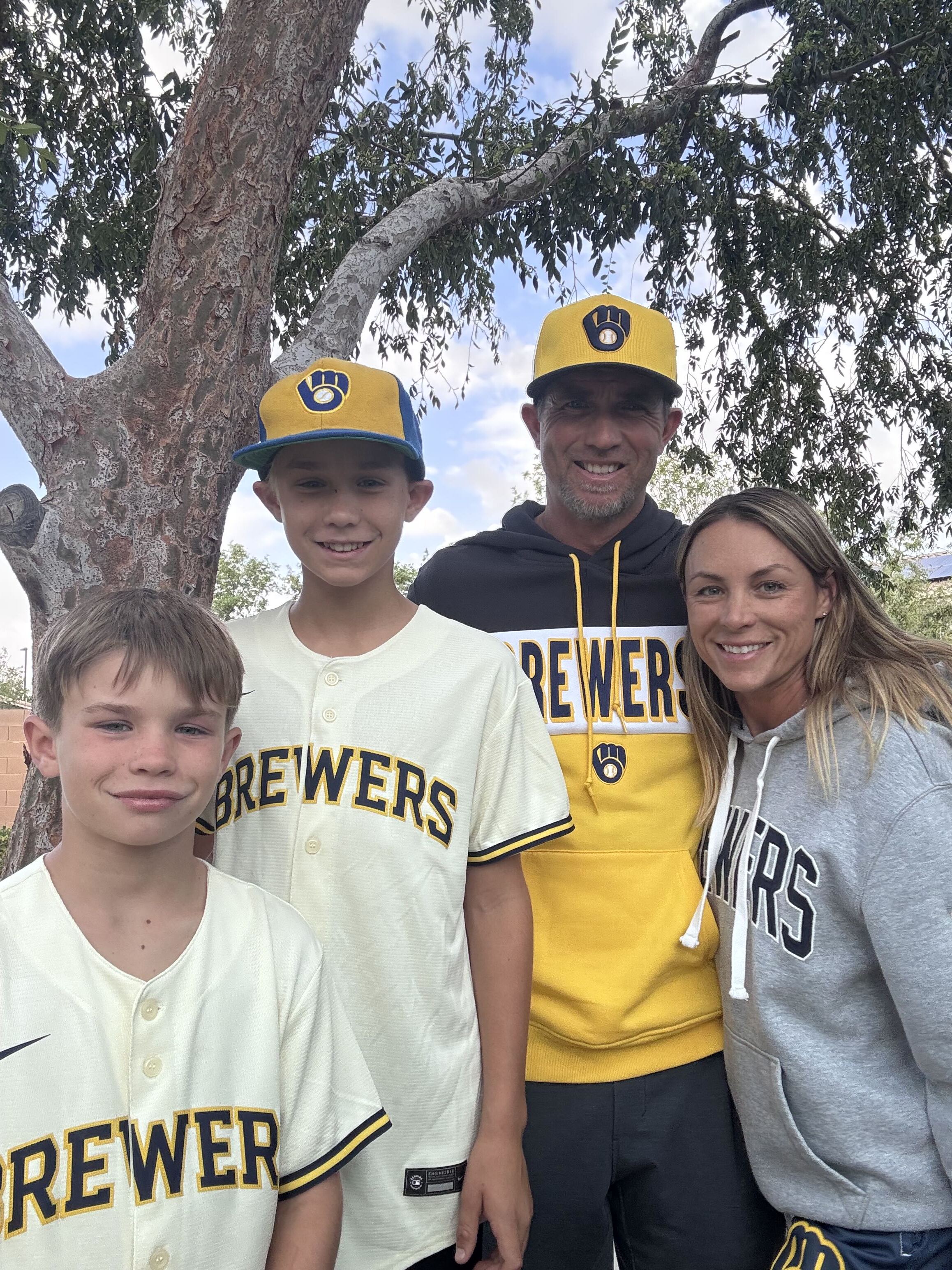 J.J. Hardy with his sons Leo (8), Jay (10) and his wife Adrienne