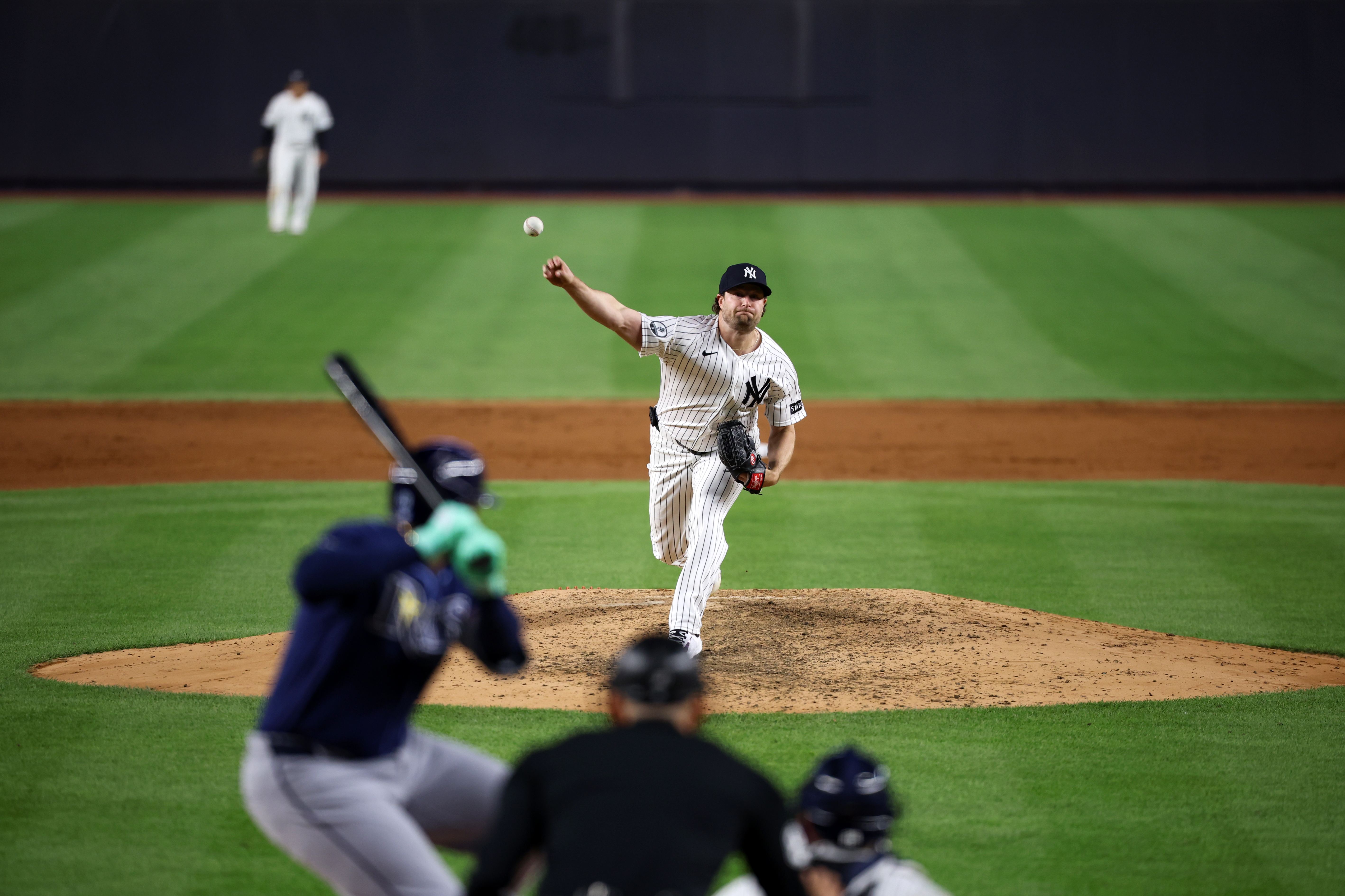 In the years since he signed with the Yankees, Cole has set the franchise’s single-season strikeout record, won a Cy Young Award and pitched the team to a World Series. No doubt, fans are anxious to see what else the superstar hurler has in store and to cheer him on as he hopefully helps the team earn a championship parade. But for at least one night, all that mattered was seeing Cole back on the mound. (Photo Credit: New York Yankees)