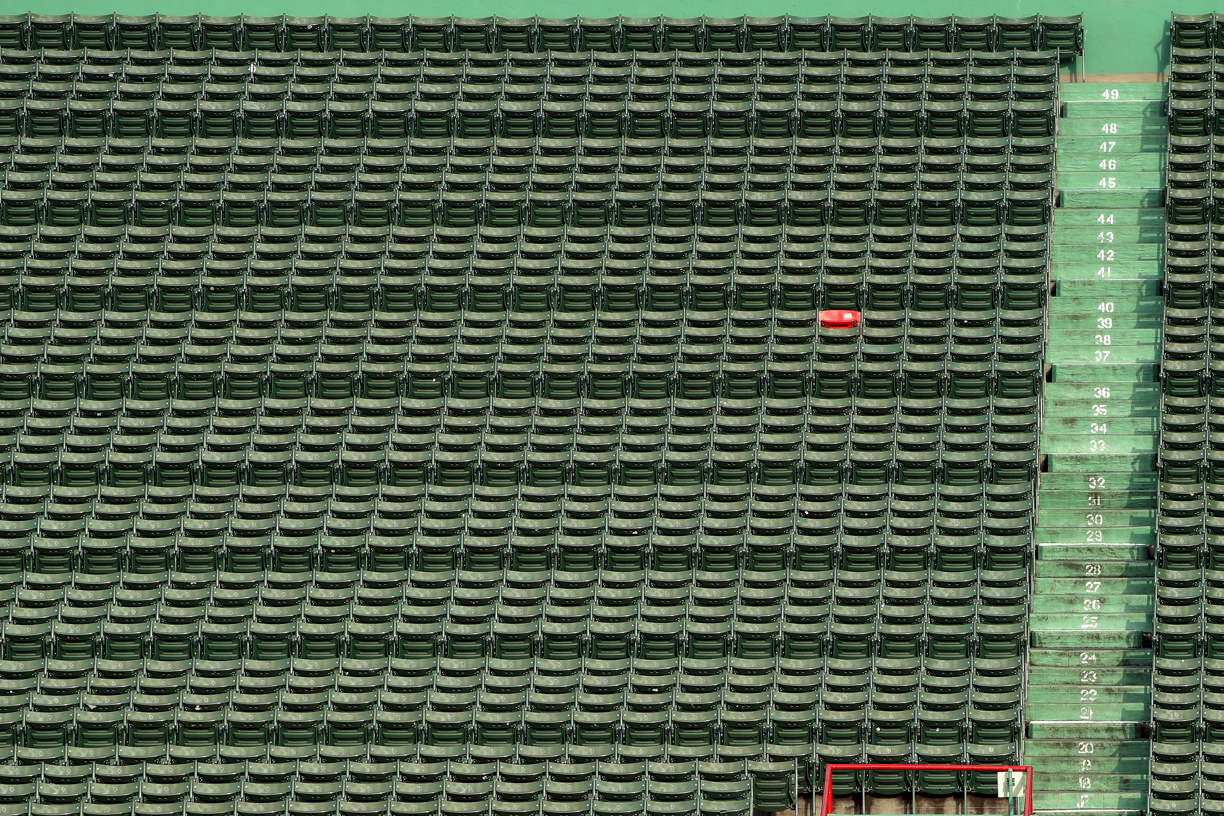 The "red seat" deep in the right-field stands at Fenway Park marks the landing spot of Ted Williams' famous home run from 1946.