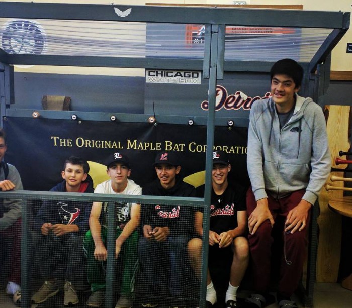 Edey barely fitting in the dugout with his 15U Elite teammates. (Photo via Leaside Baseball Instagram)