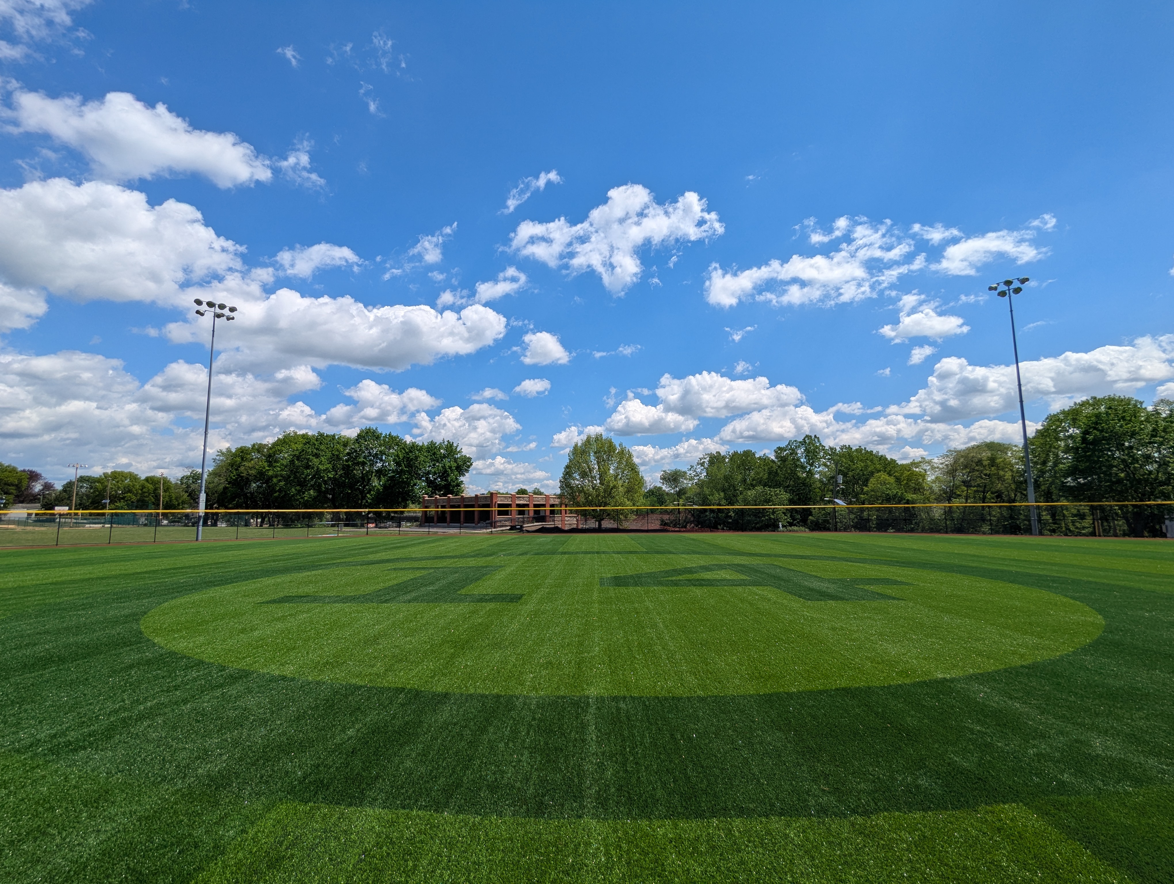 Larry Doby's No. 14 is part of the design of the new turf at Larry Doby Field.