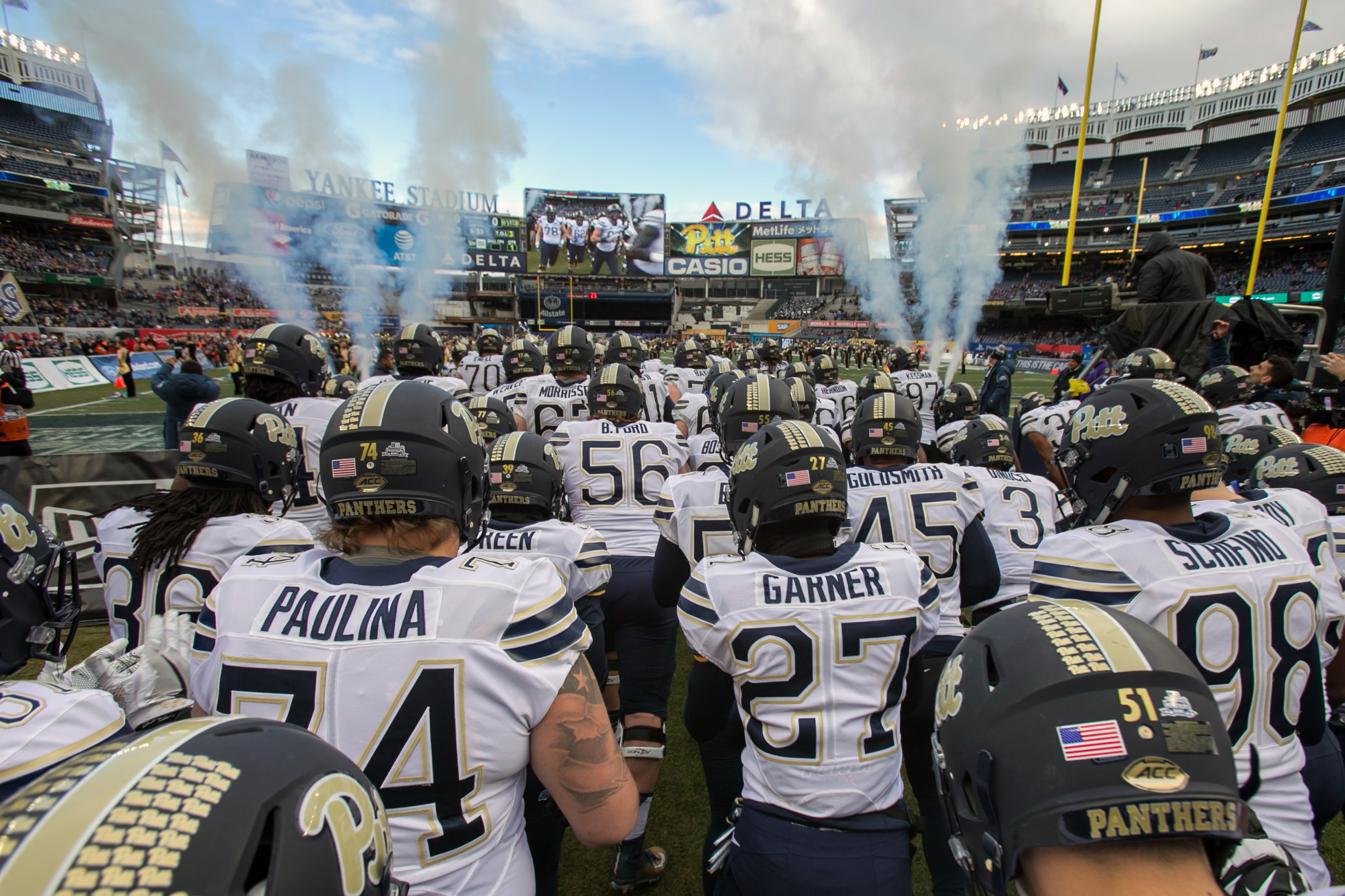 When Pitt played in the 2016 Pinstripe Bowl, the scene was much different than the football games that took place in The House That Ruth Built beginning in 1923. But the Pitt-Syracuse rivalry has been a constant. The two schools have gone head to head 78 times since 1916, including the famed Bronx matchup a century ago. (Photo Credit: New York Yankees)