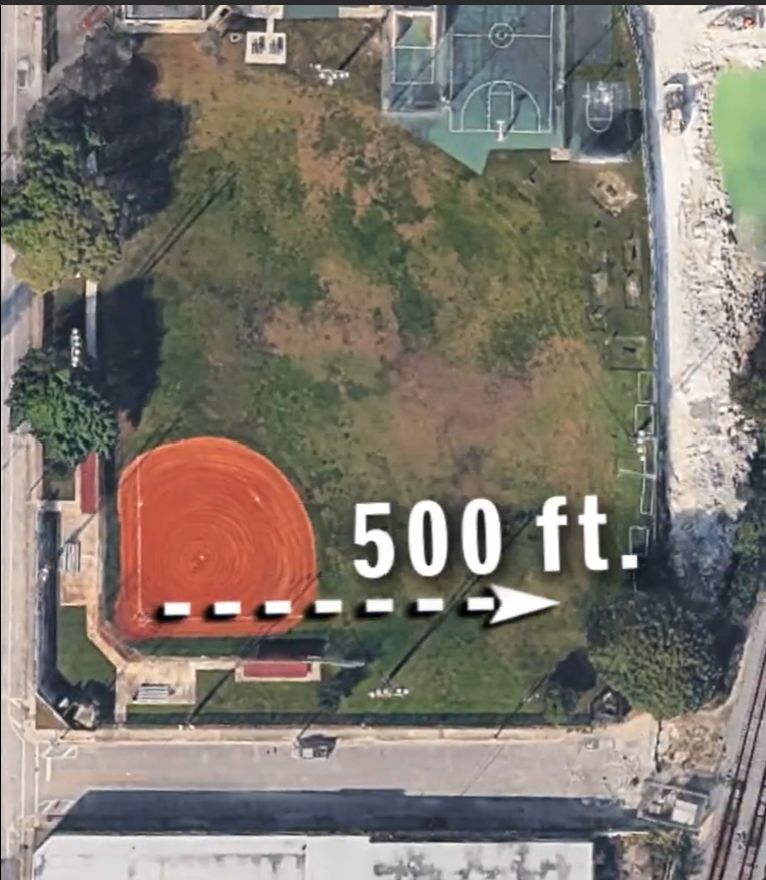 An overhead view of Dorsey Park and the train tracks where Josh Gibson once hit a home run