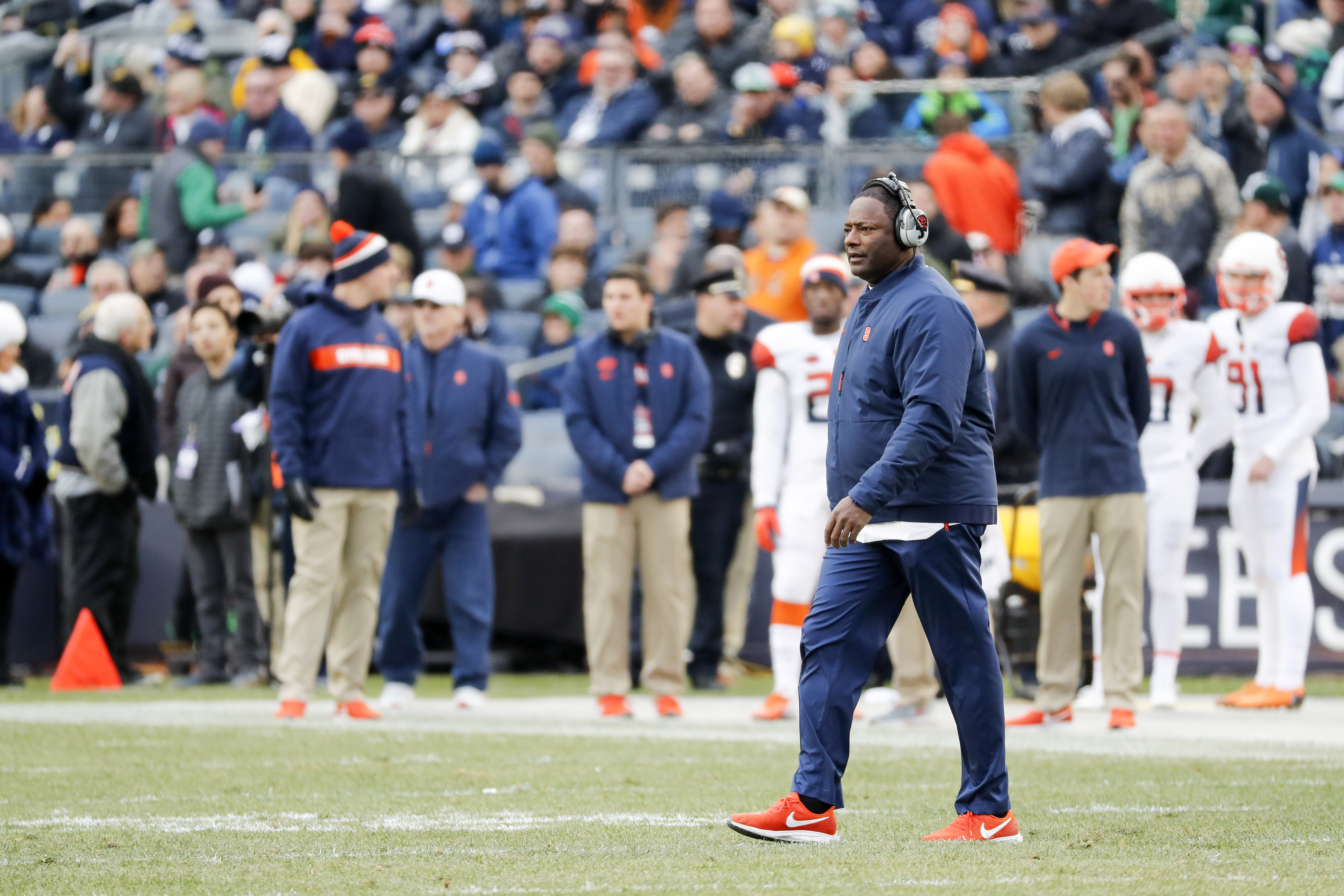 Dino Babers is a student of history, so he’s particularly excited to lead the Orange back to the Bronx for a game marking the 100th anniversary of football at Yankee Stadium. Syracuse’s head coach since 2016, Babers is highly respected throughout the industry, including by his counterpart in the historic matchup. “He’s real, and that’s a quality that you don’t find in every football coach,” Pat Narduzzi says. (Photo Credit: New York Yankees)