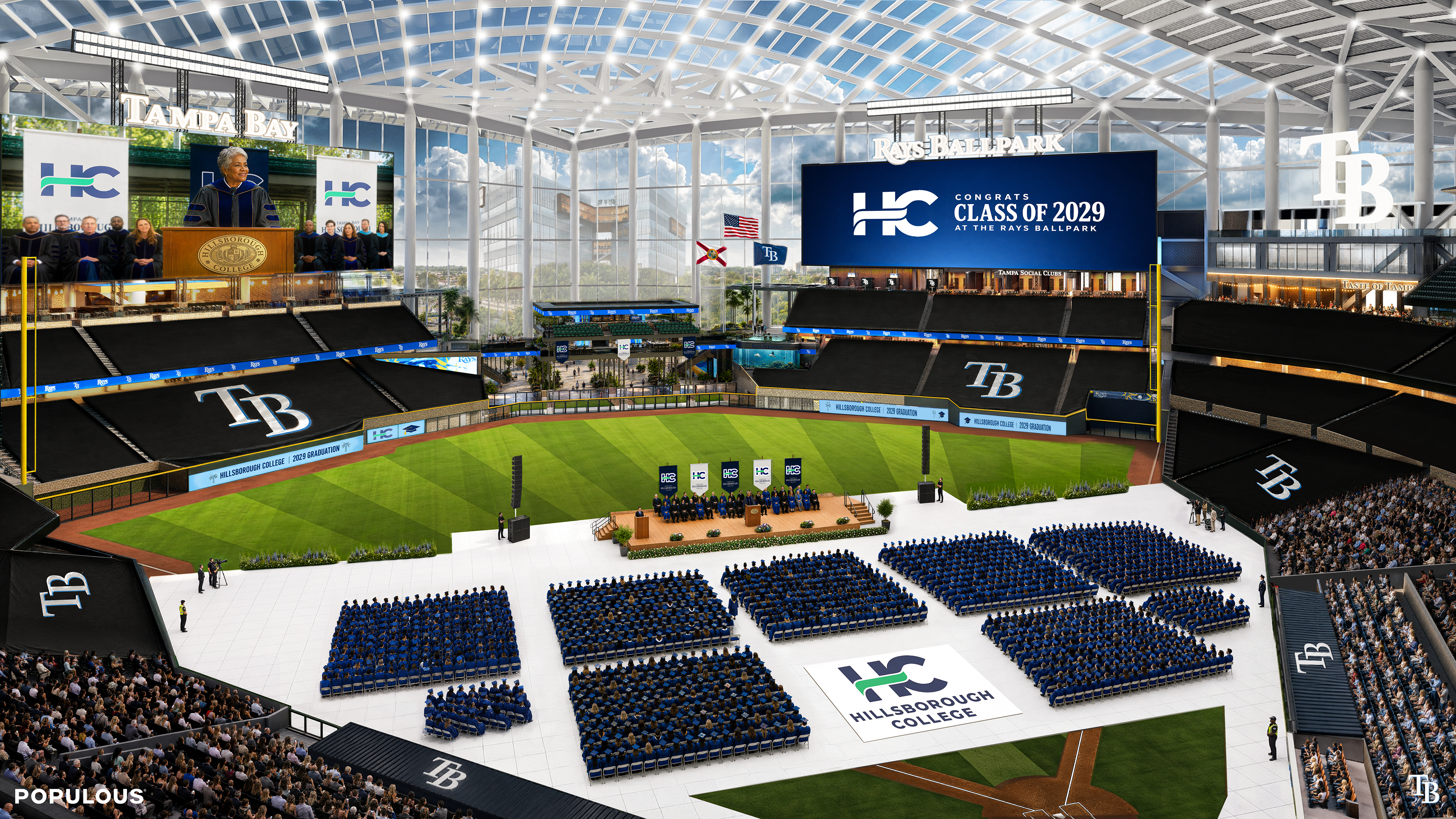 A rendering of the Rays' new ballpark hosting a college graduation. (Tampa Bay Rays)