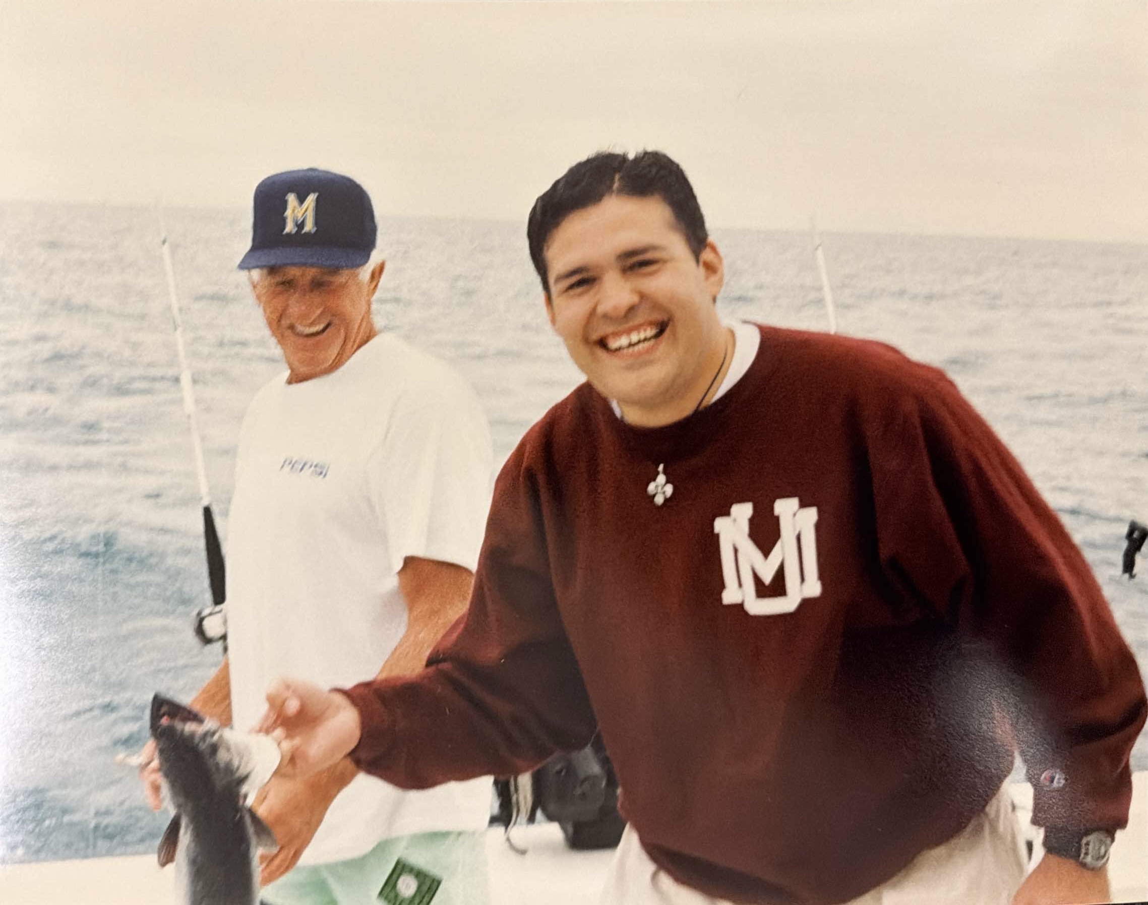 Dan Larrea and Bob Uecker in 1997