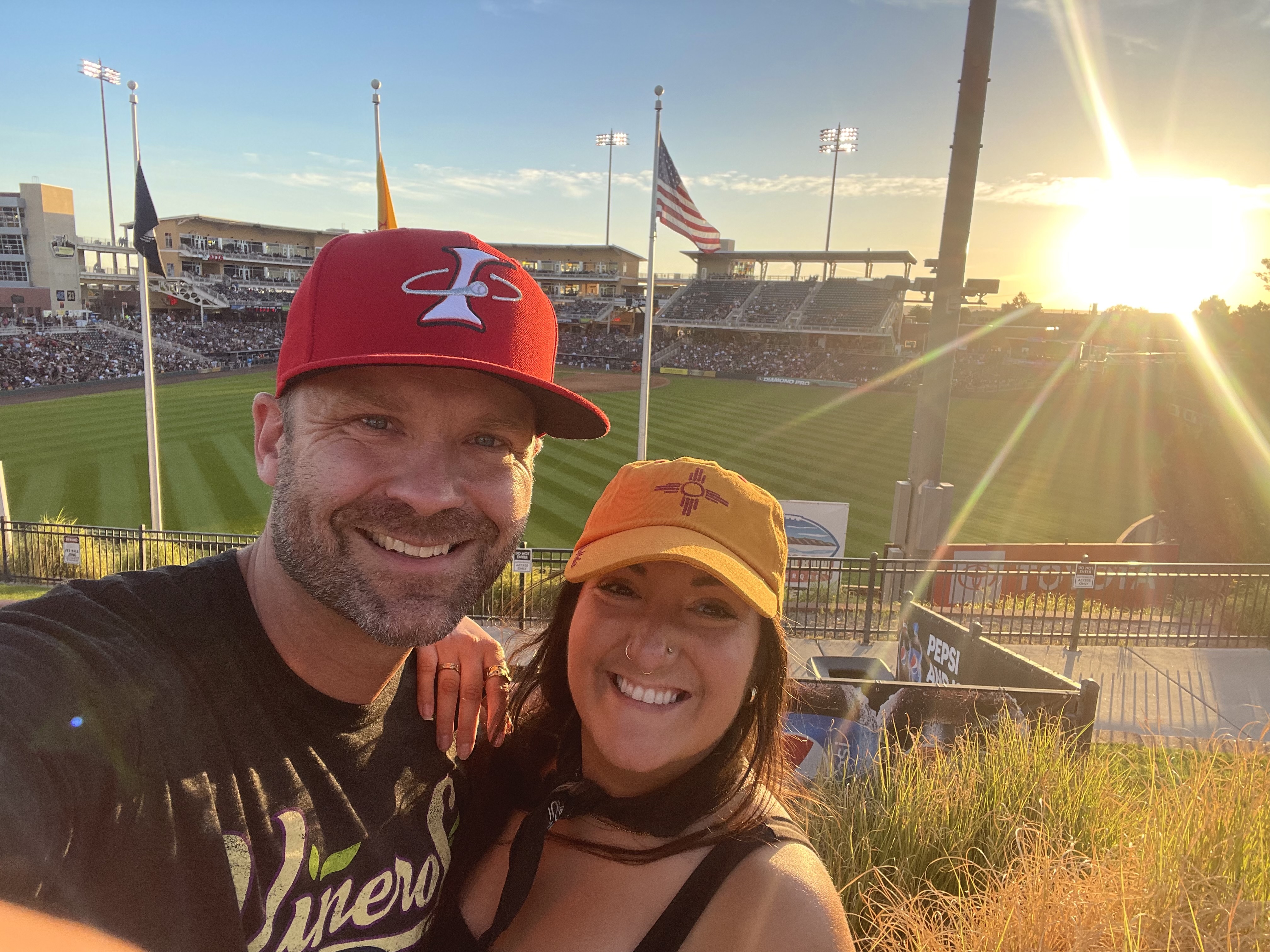 Erik Mertens and his wife, Cariña, at the Albuquerque Isotopes’ Rio Grande Credit Union Field