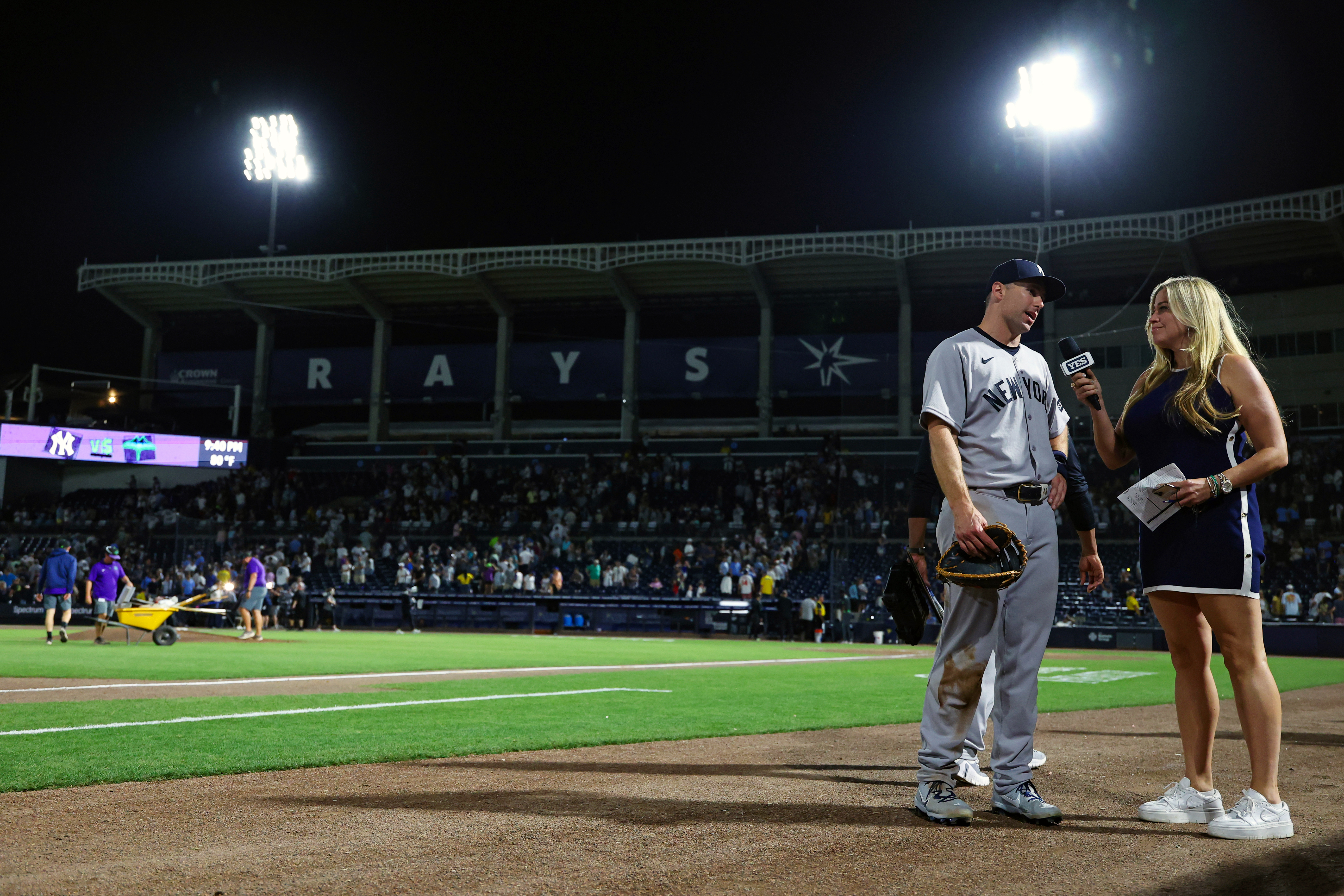 Plenty of fans will watch games at GMS Field this season without much consideration of the work that went into transitioning it from a Yankees facility to the home of the Rays. To those in the know, it will remain a bit jarring to see the giant RAYS lettering circling the seating bowl. But a win is sweet no matter the location, and the Yankees enjoyed three on the weekend. (Photo Credit: New York Yankees)