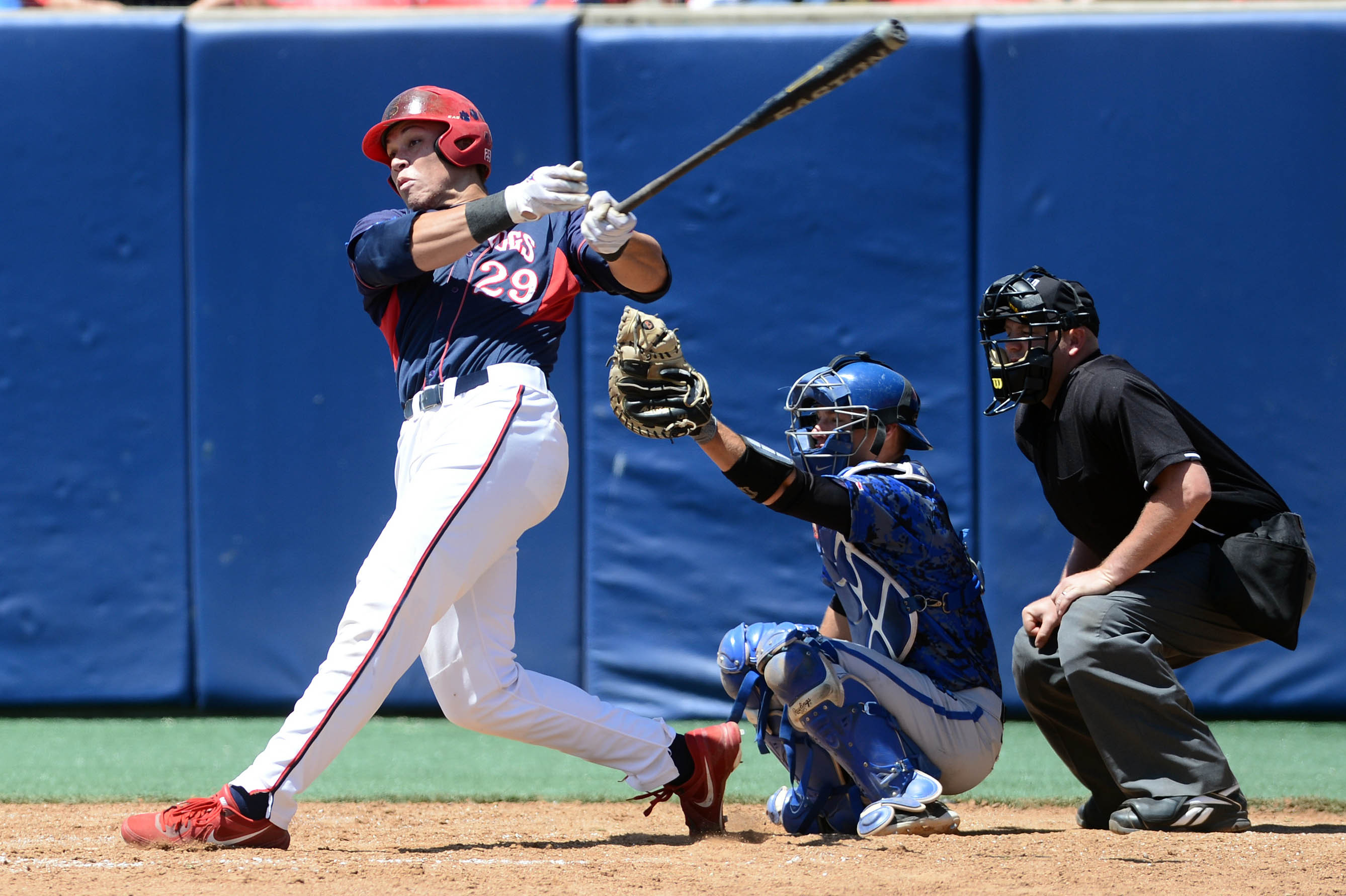 During his collegiate career, Judge was less known for tape-measure home runs and more for his impressive all-around, balanced skill set. While he flashed the titanic power for which he would become famous from time to time, it wasn’t yet a hallmark of his game. To this day, Judge remains among the Bulldogs’ all-time *stolen base* leaders. (Photo Credit: Peter Lockley/NCAA Photos)