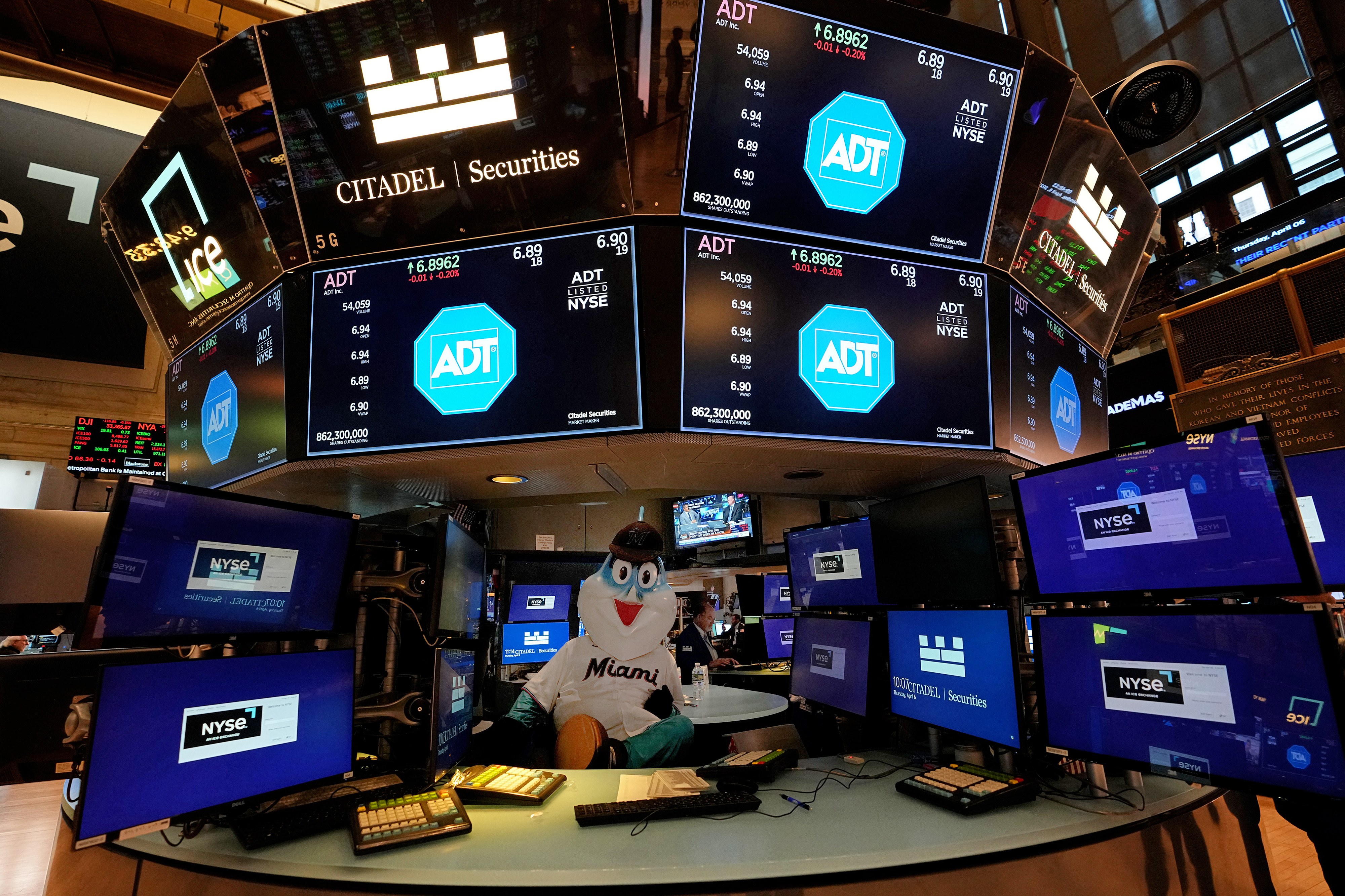 Billy the Marlin takes a trip to the New York Stock Exchange.