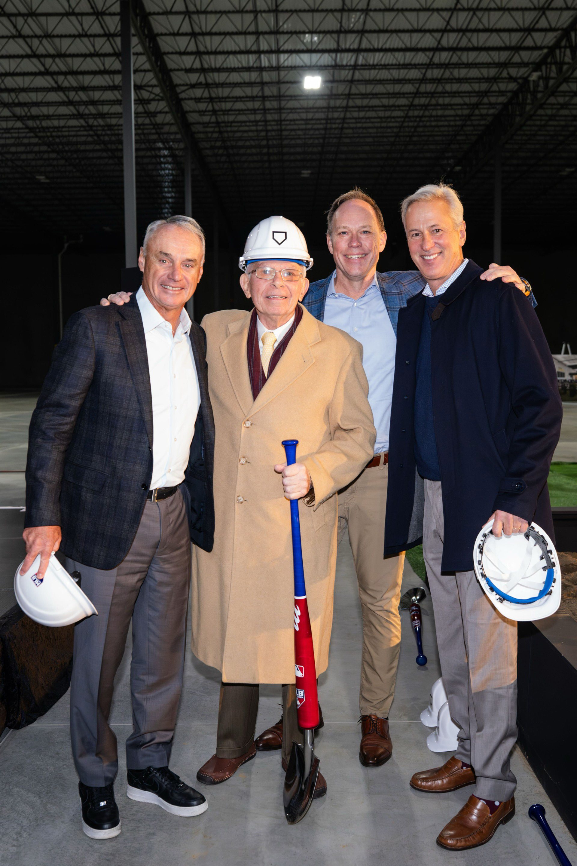 From left to right, MLB Commissioner Rob Manfred, Elmwood Park mayor Robert Colletti, Crow Holdings senior managing director Clark Machemer and MLB Network president Bill Morningstar. (photo via Mary DeCicco)