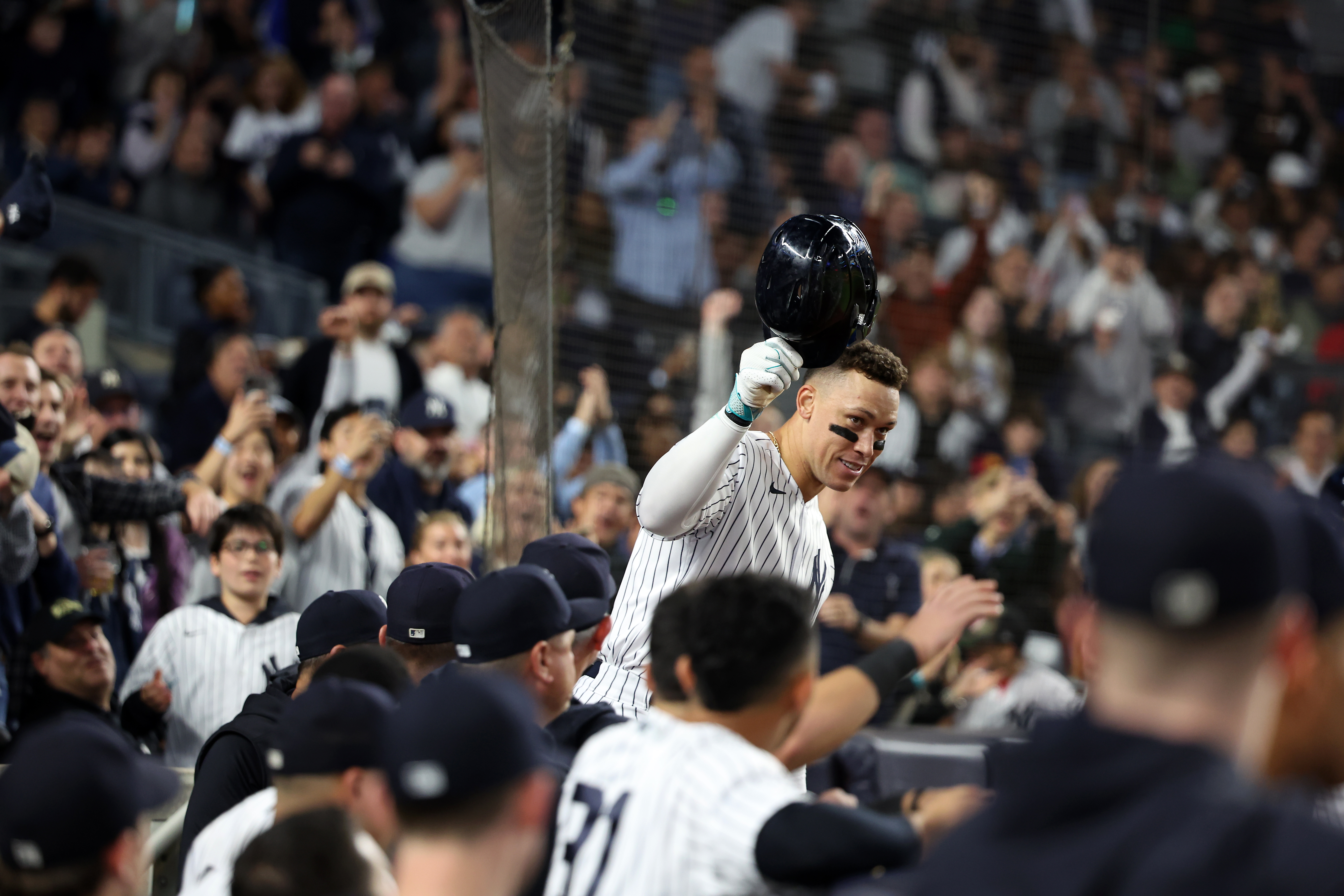 Yankees captain Aaron Judge has already shown that he can attach his name to some revered baseball records, but he’s still chasing the most coveted laurel. “I think my best season will be when we’re holding up that trophy,” he says. (Photo Credit: New York Yankees)