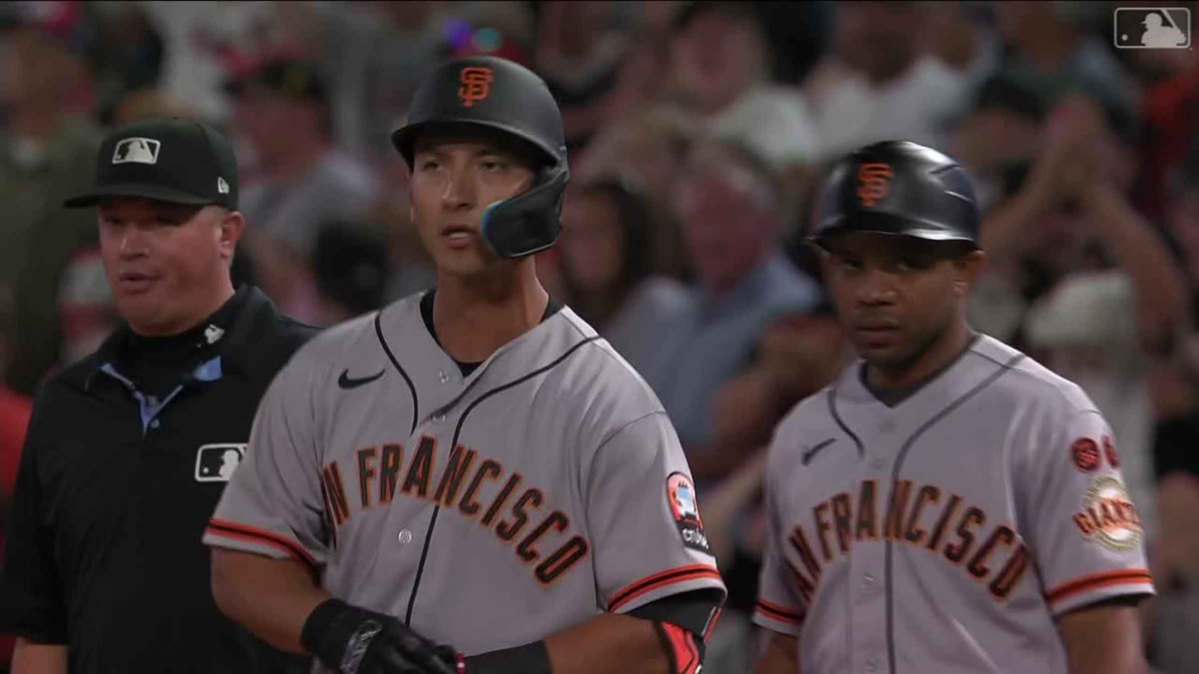 ANAHEIM, CA - AUGUST 08: The Cruise patch on the San Francisco Giants  uniform during the MLB game between the San Francisco Giants and the Los  Angeles Angels of Anaheim on August