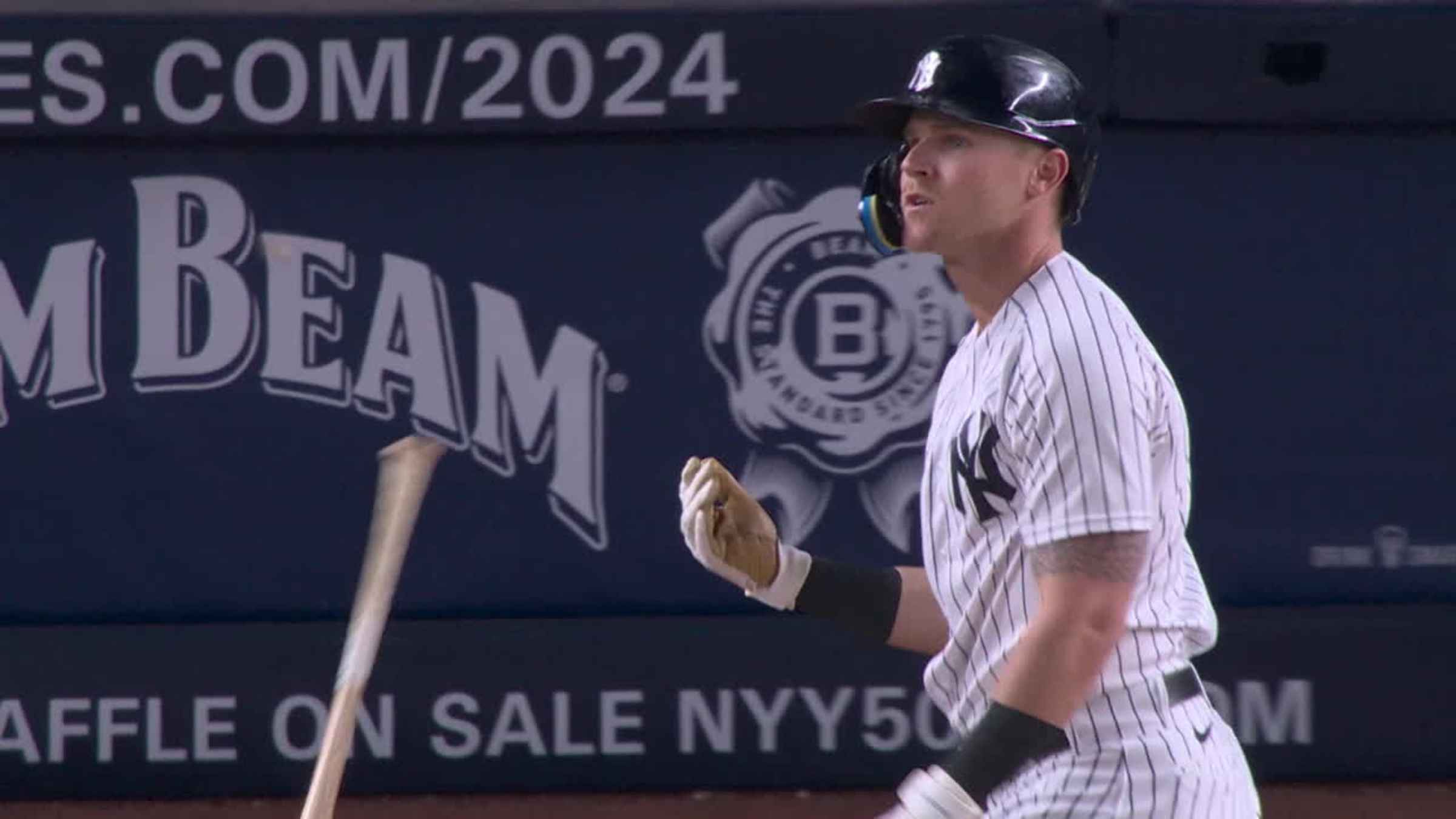Jake Bauers of the New York Yankees celebrates his two run homerun