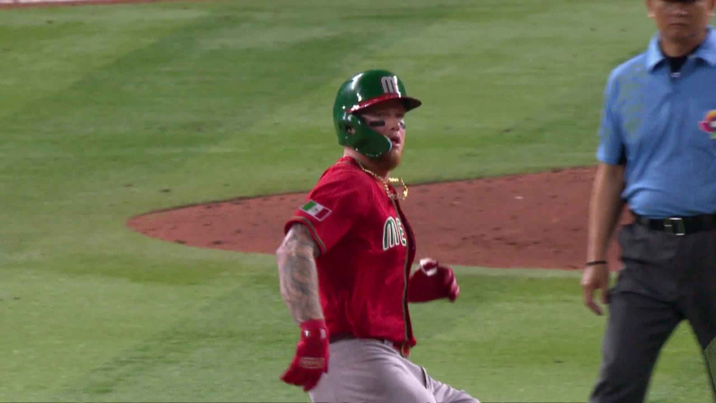 1st base runner Alan Trejo of Mexico tries to steal 2nd base when