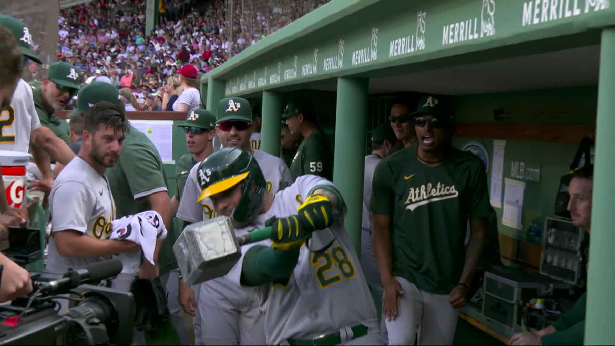 Shintaro Fujinami (L) of the Oakland Athletics and Masataka