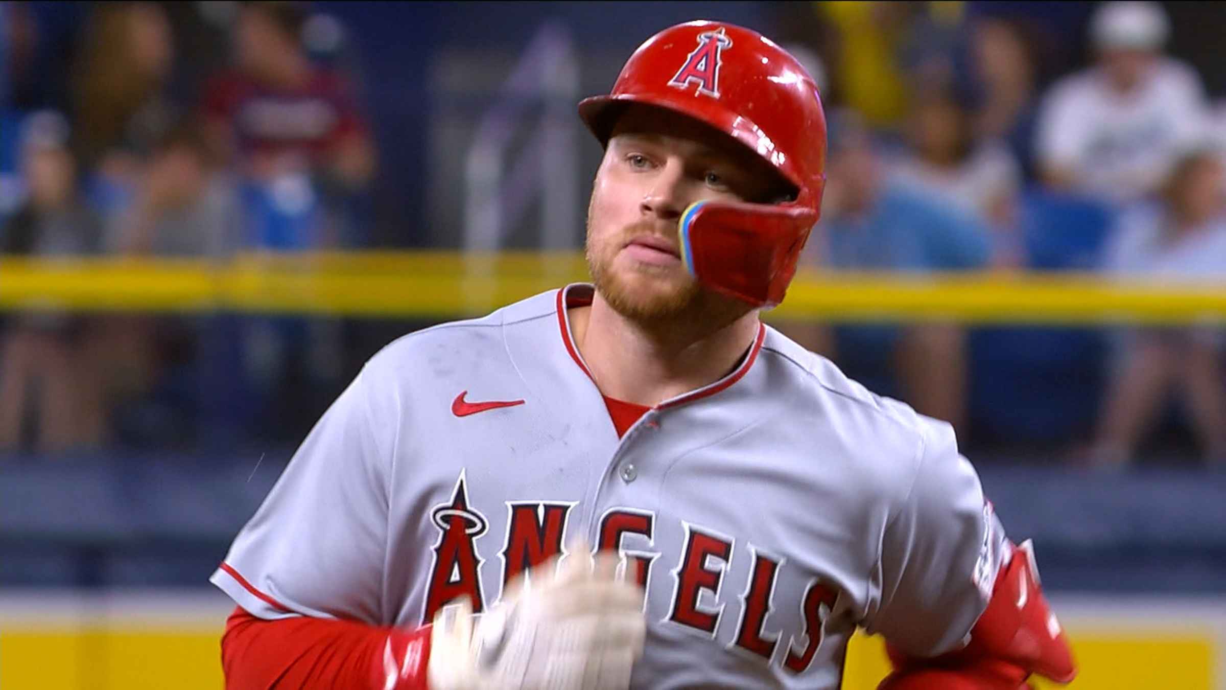 MILWAUKEE, WI - APRIL 30: Los Angeles Angels second baseman Brandon Drury  (23) bats during an MLB game against the Milwaukee Brewers on April 30,  2023 at American Family Field in Milwaukee