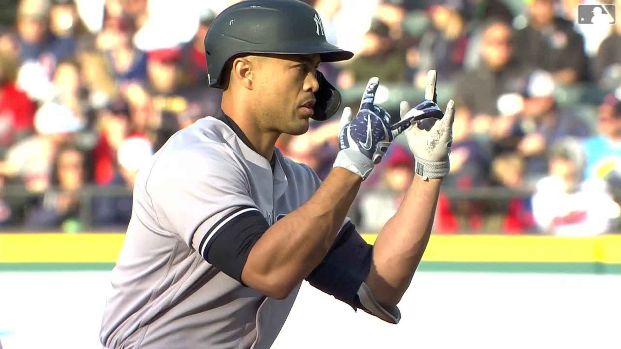 Giancarlo Stanton New York Yankees Unsigned Hits a Two-Run