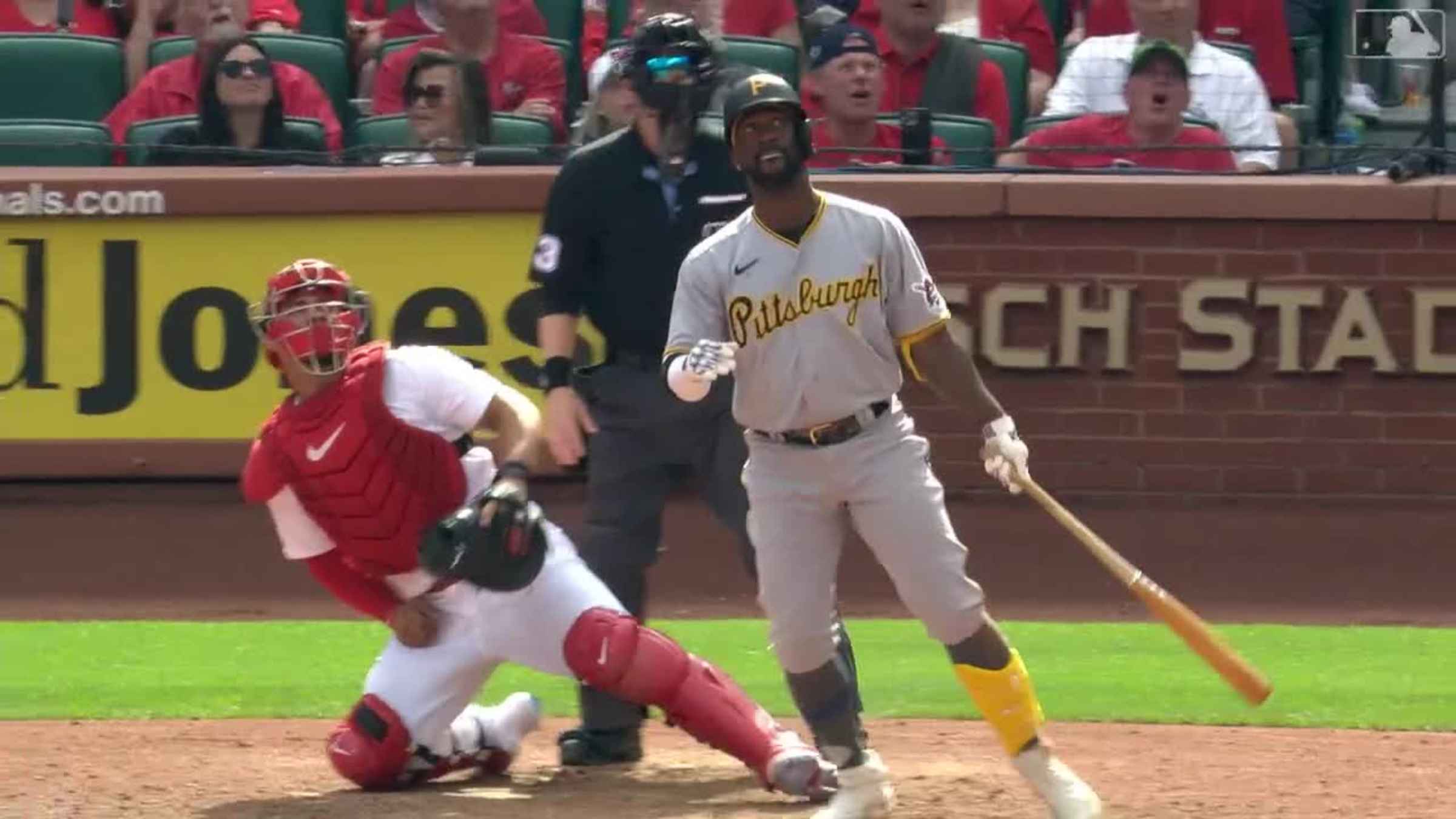 A photo of the ball wrapping around the bat of Andrew McCutchen of