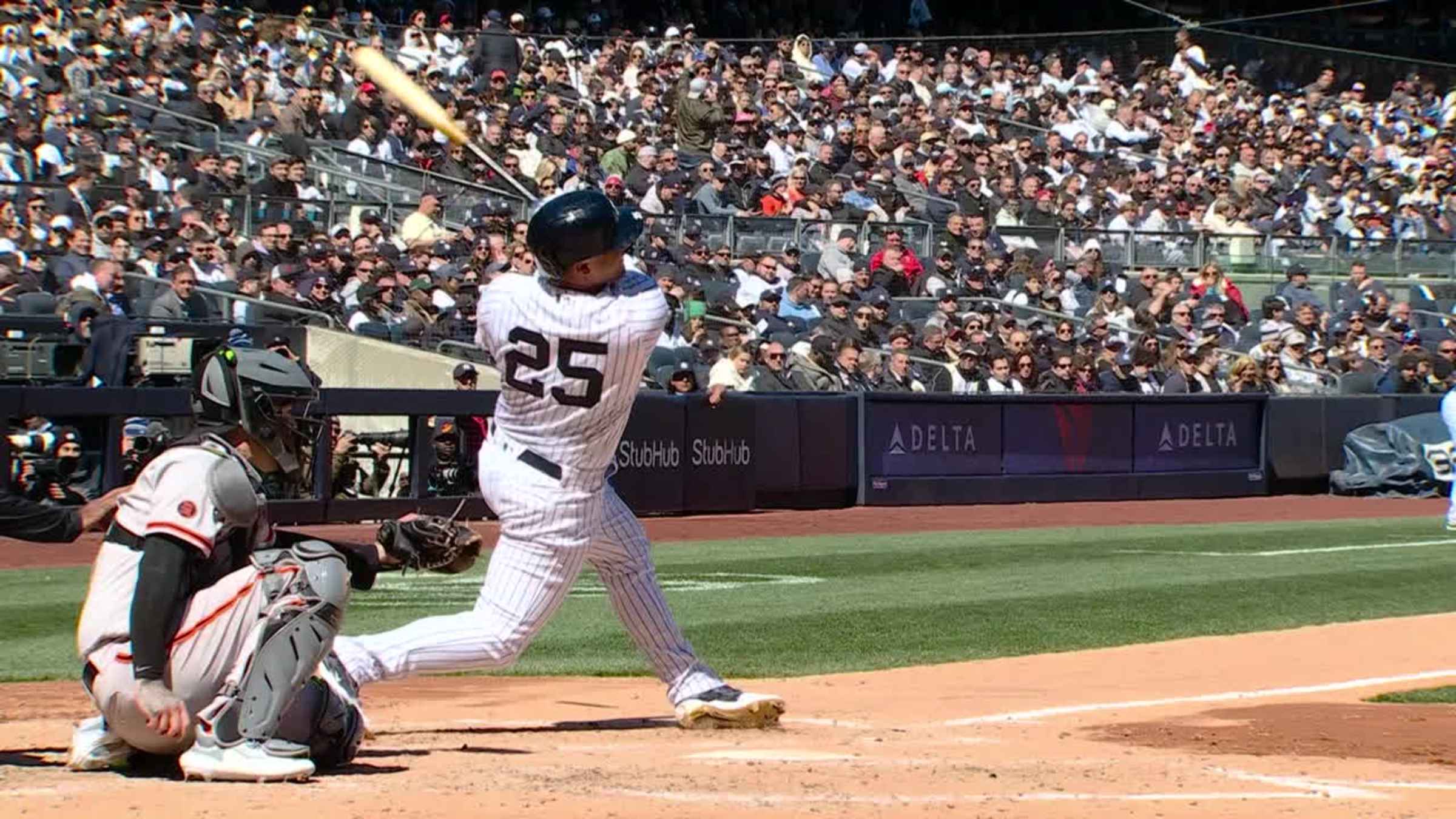 New York Yankees' Gleyber Torres in action during the MLB London