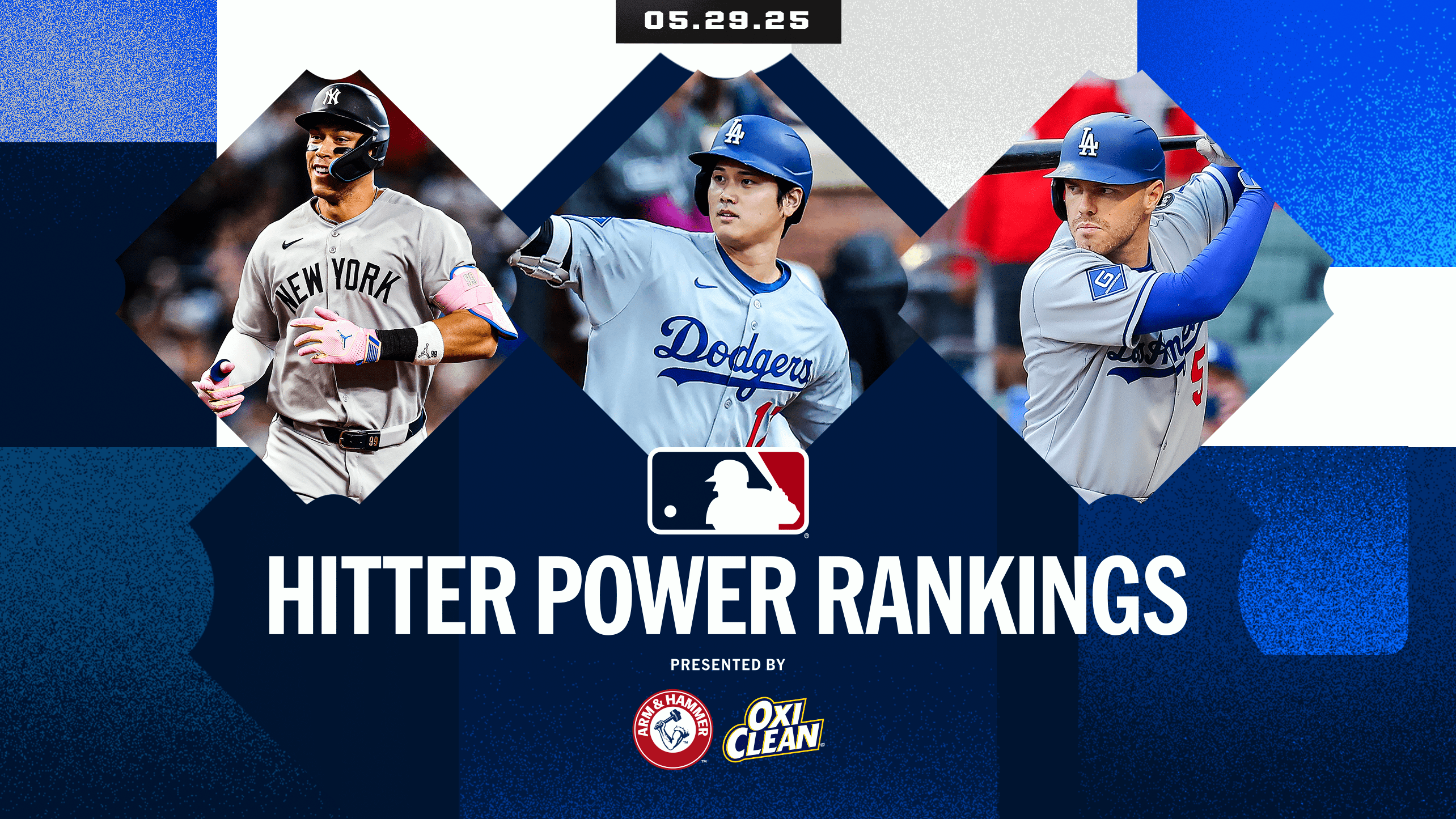 Aaron Judge, Shohei Ohtani and Freddie Freeman with the Hitter Power Rankings logo