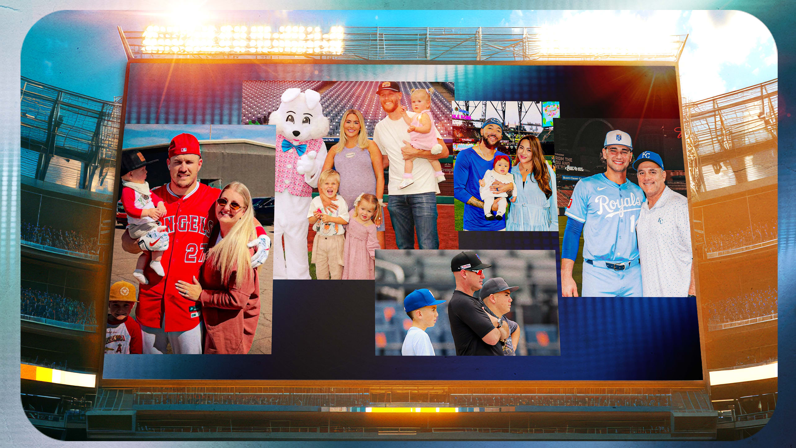 A collage of photos of Major Leaguers with their fathers or children