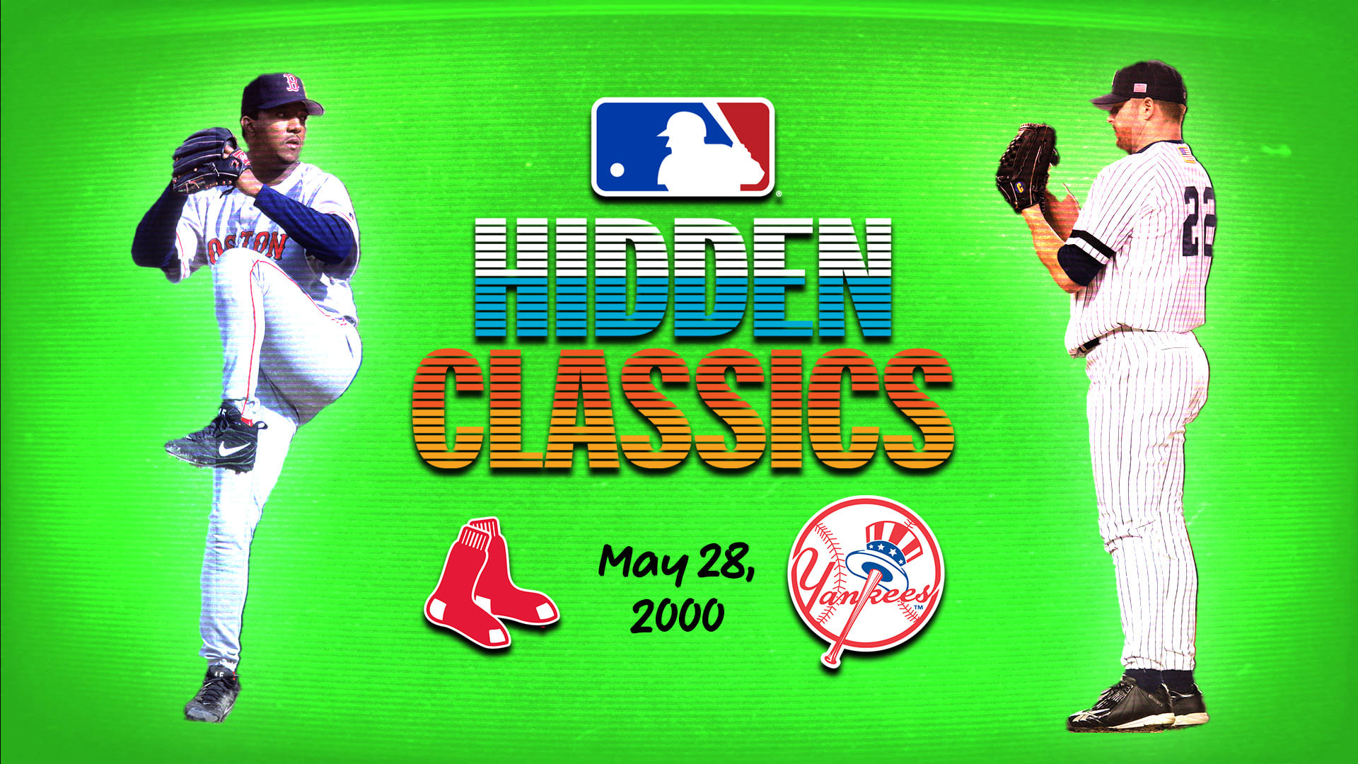 Images of Pedro Martinez and Roger Clemens with the logo for MLB's Hidden Classics