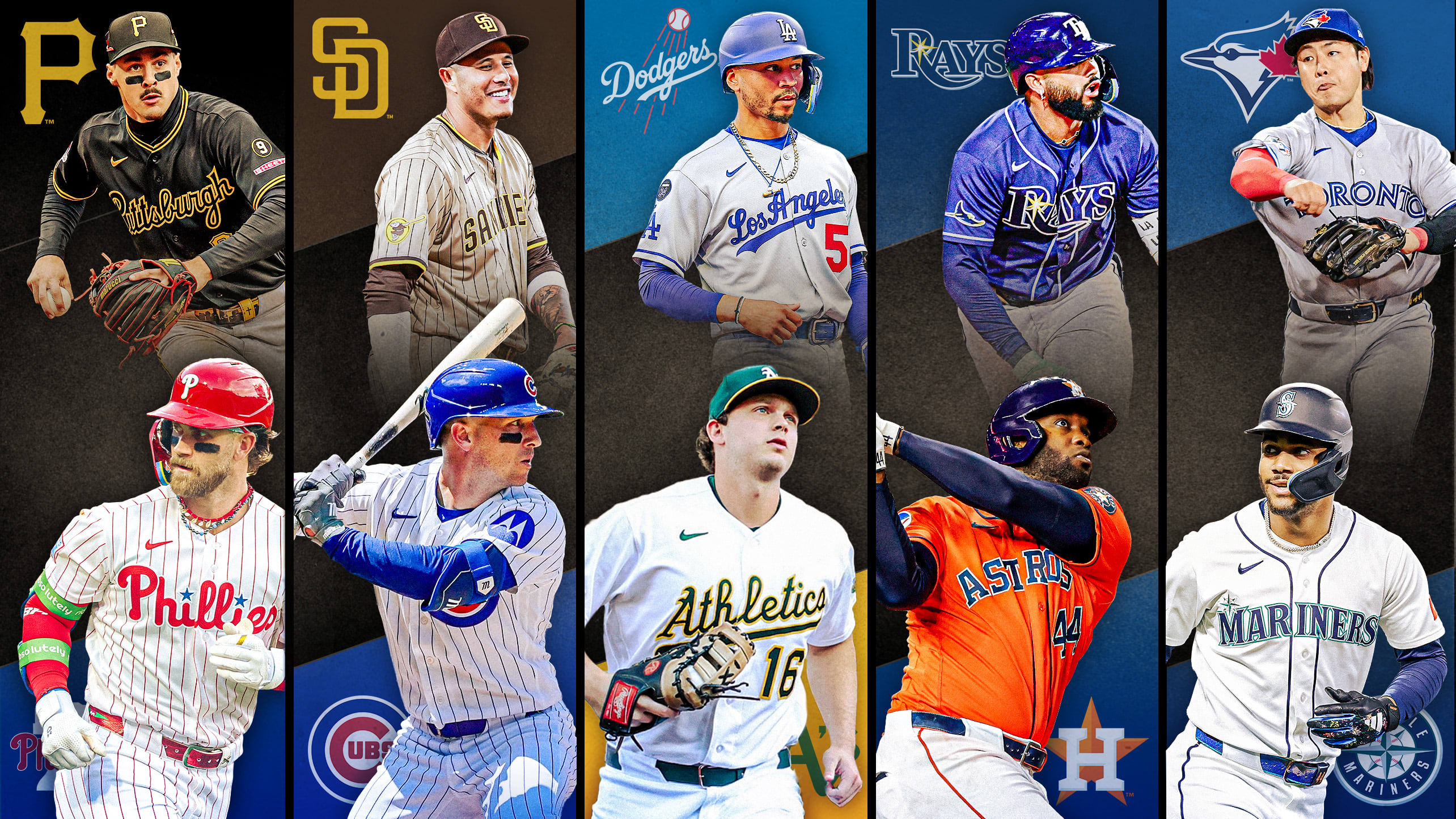Images of 10 players with their team logos behind them, representing 5 series to watch this week