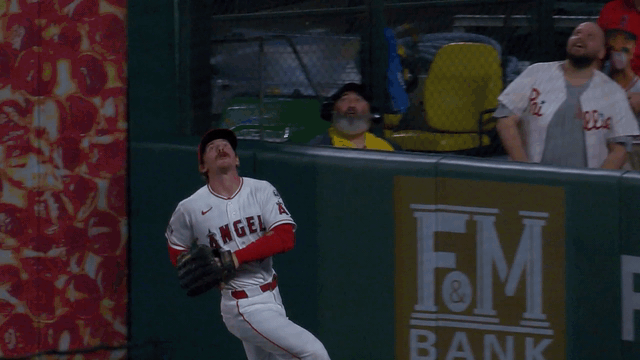 An animated gif of Wade Meckler robbing a home run