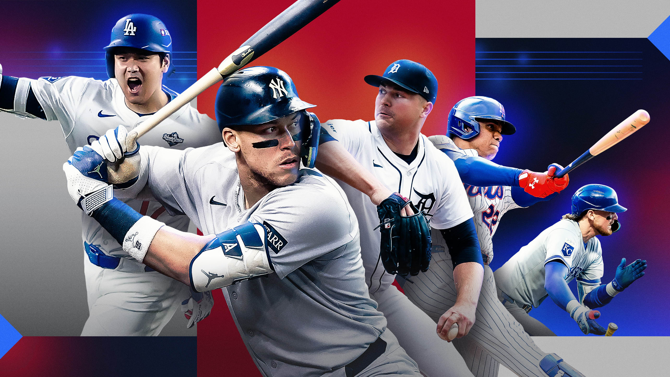 A graphic with Shohei Ohtani, Aaron Judge, Tarik Skubal, Juan Soto and Bobby Witt Jr.