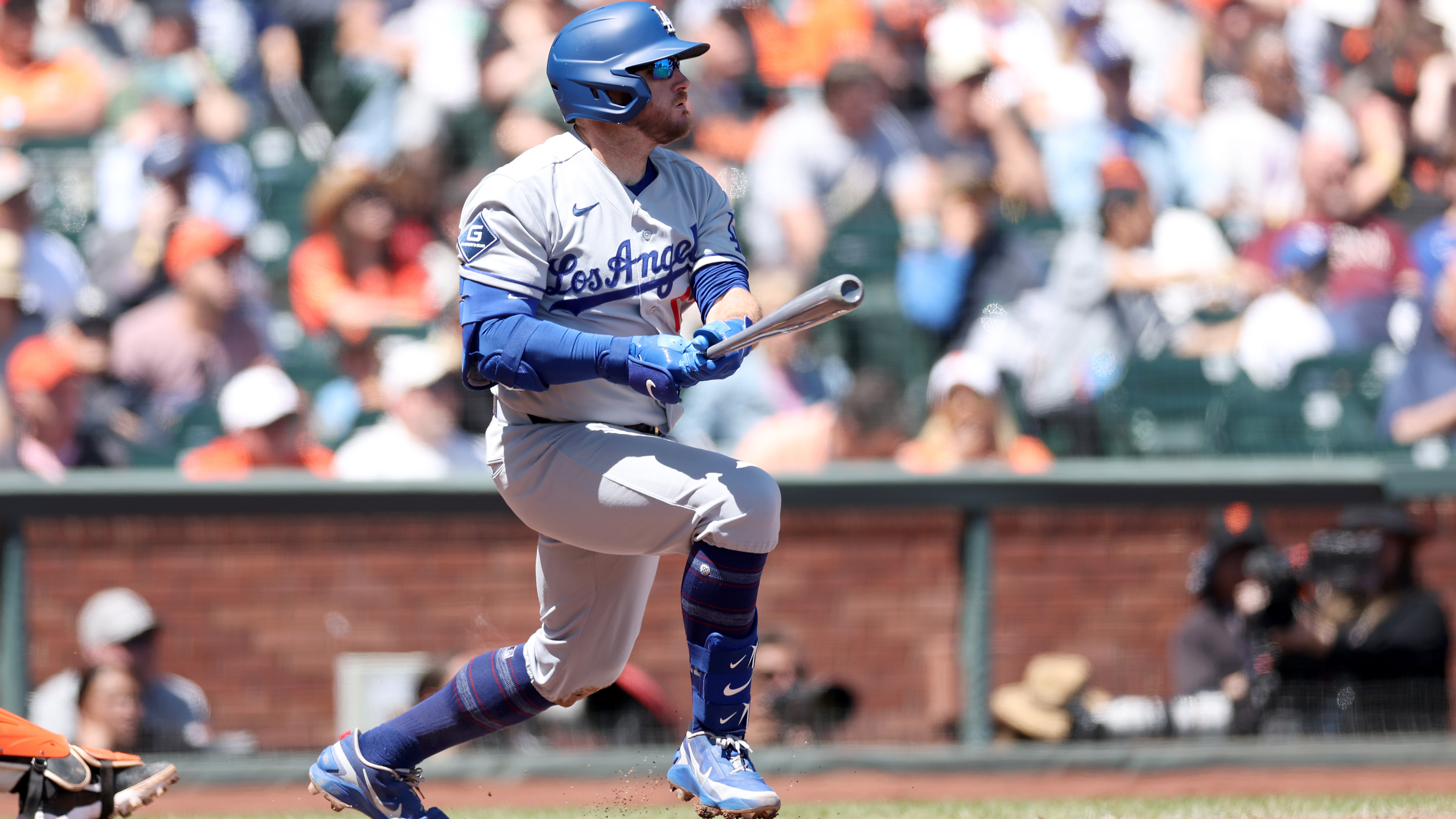Max Muncy hitting with his glasses on