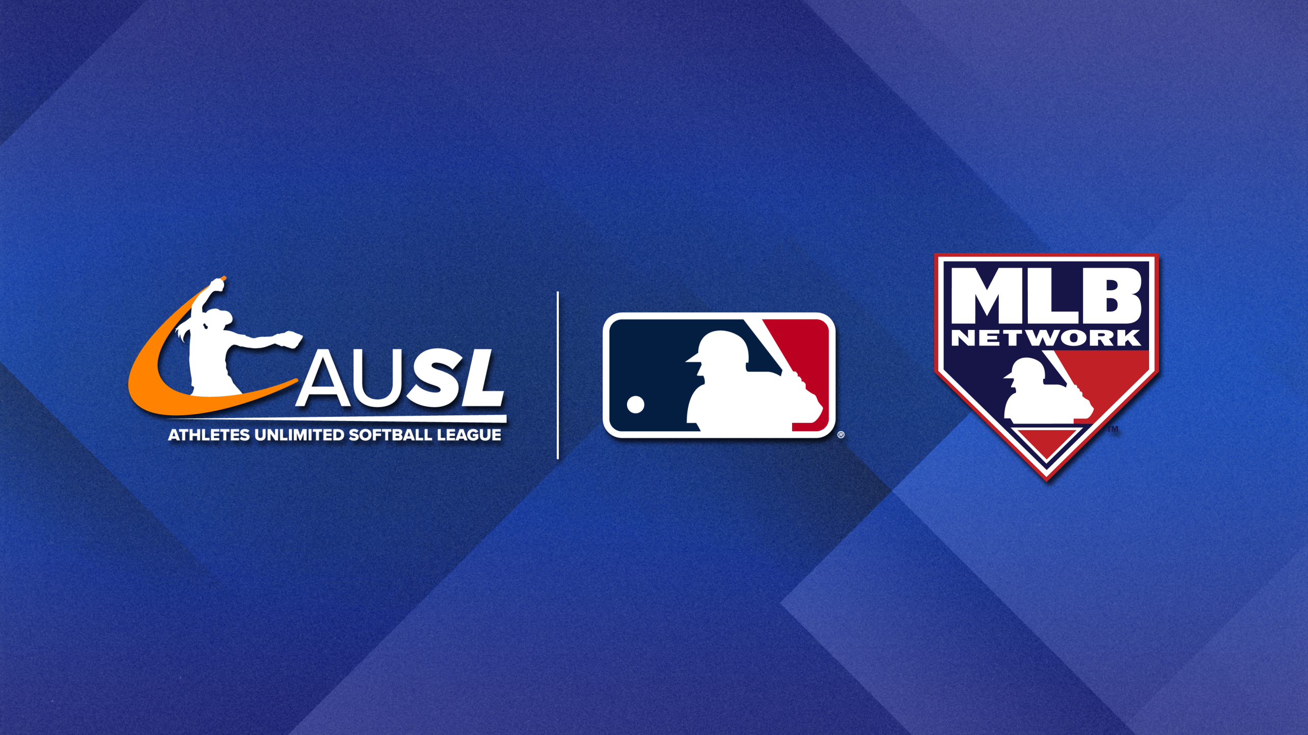 Logos for the Athletes Unlimited Softball League, MLB and MLB Network