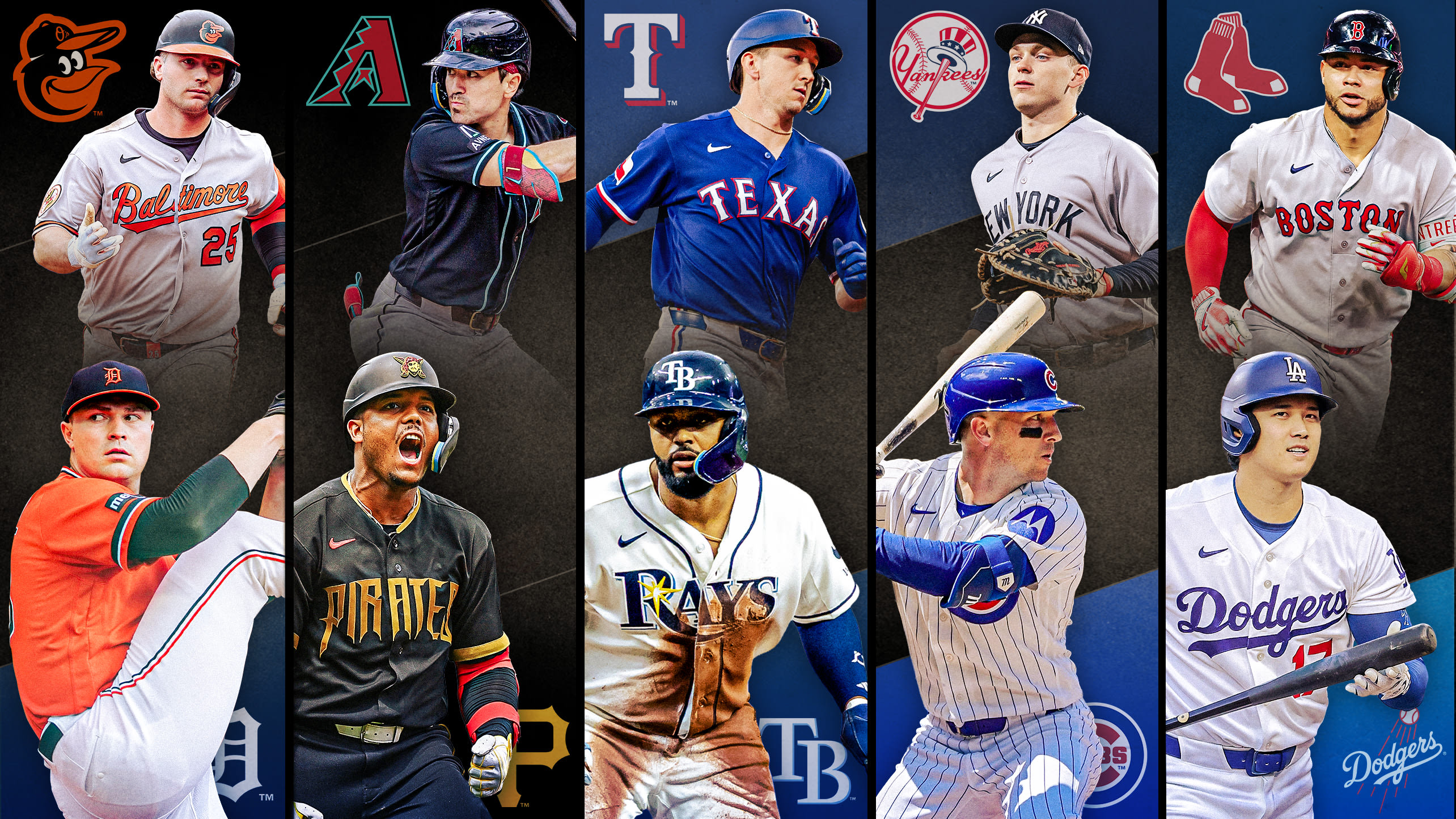 Images of 10 players with their team logos behind them, representing 5 series to watch this week