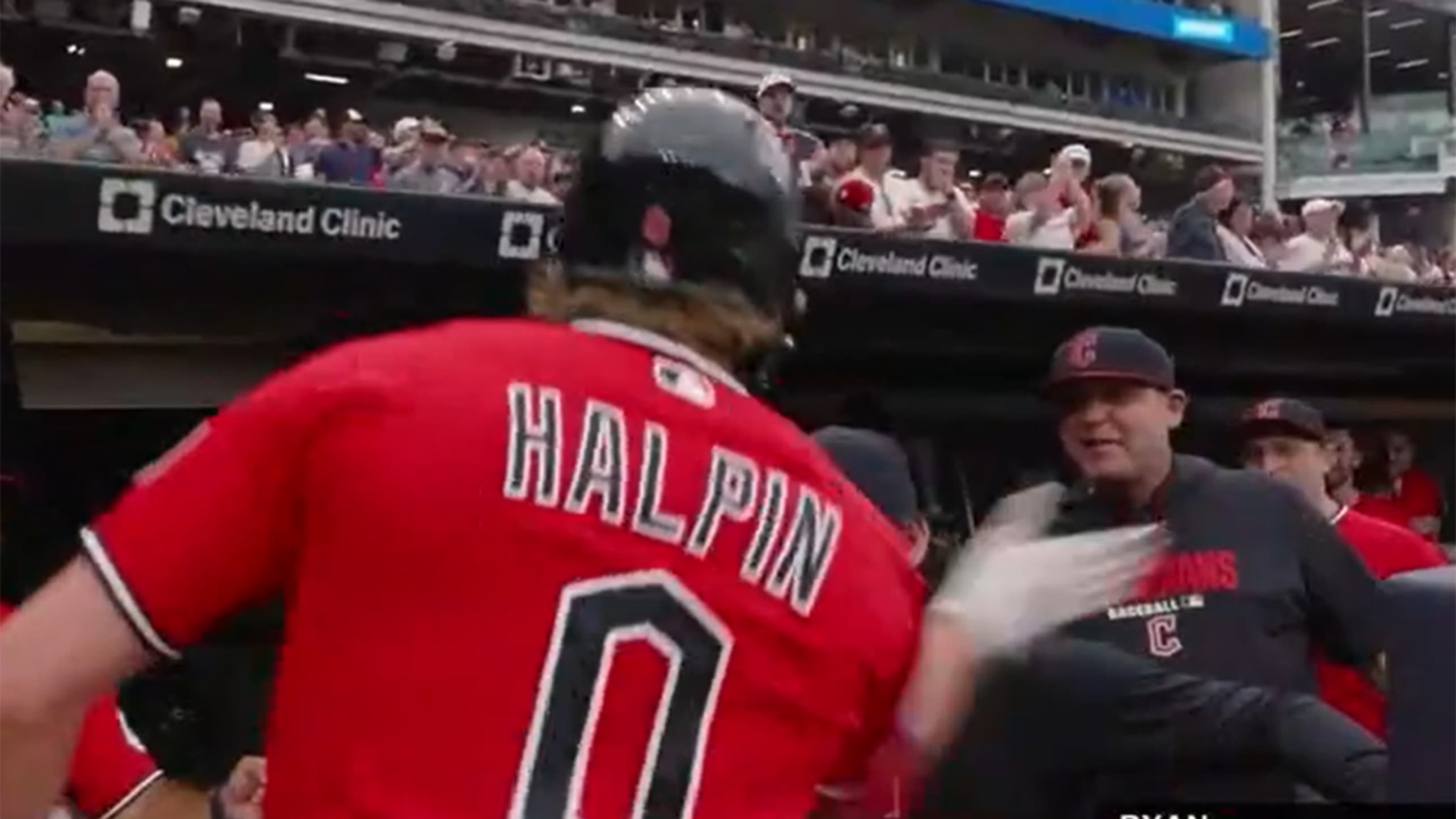 A screengrab of Petey Halpin about to slap his coach