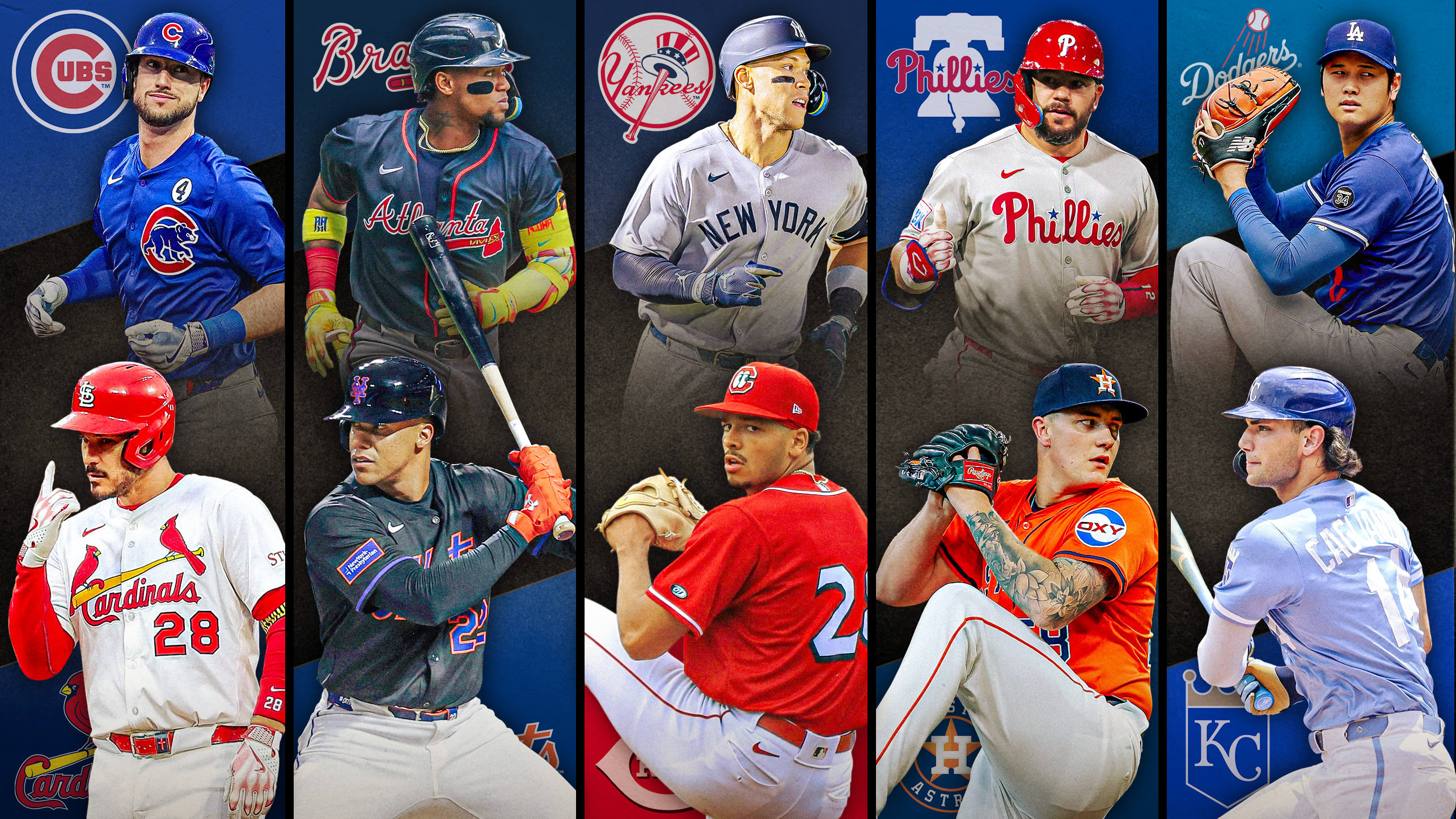 Images of 10 players with their team logos behind them, representing 5 series to watch this week