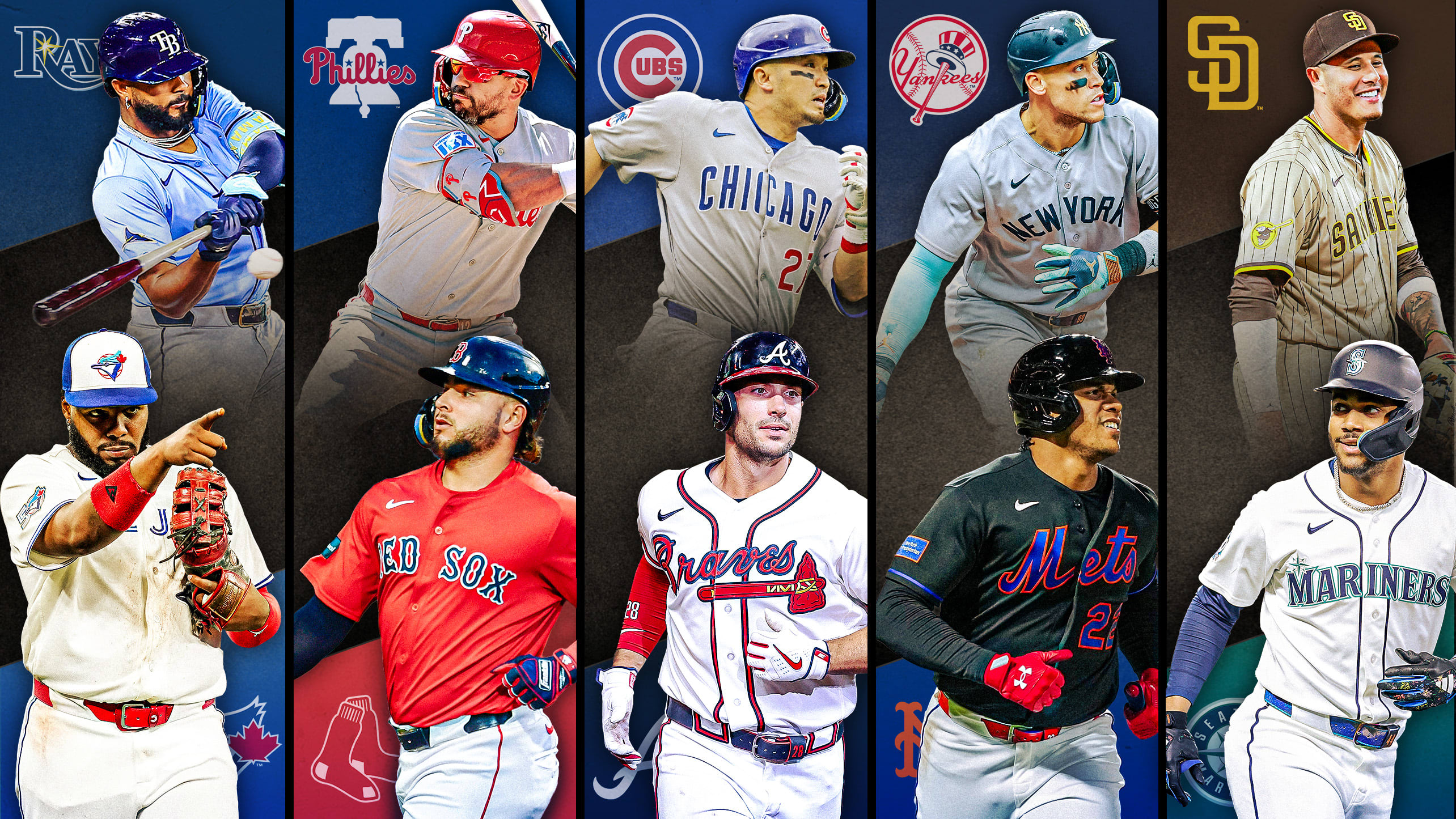 Images of 10 players with their team logos behind them, representing 5 series to watch this week