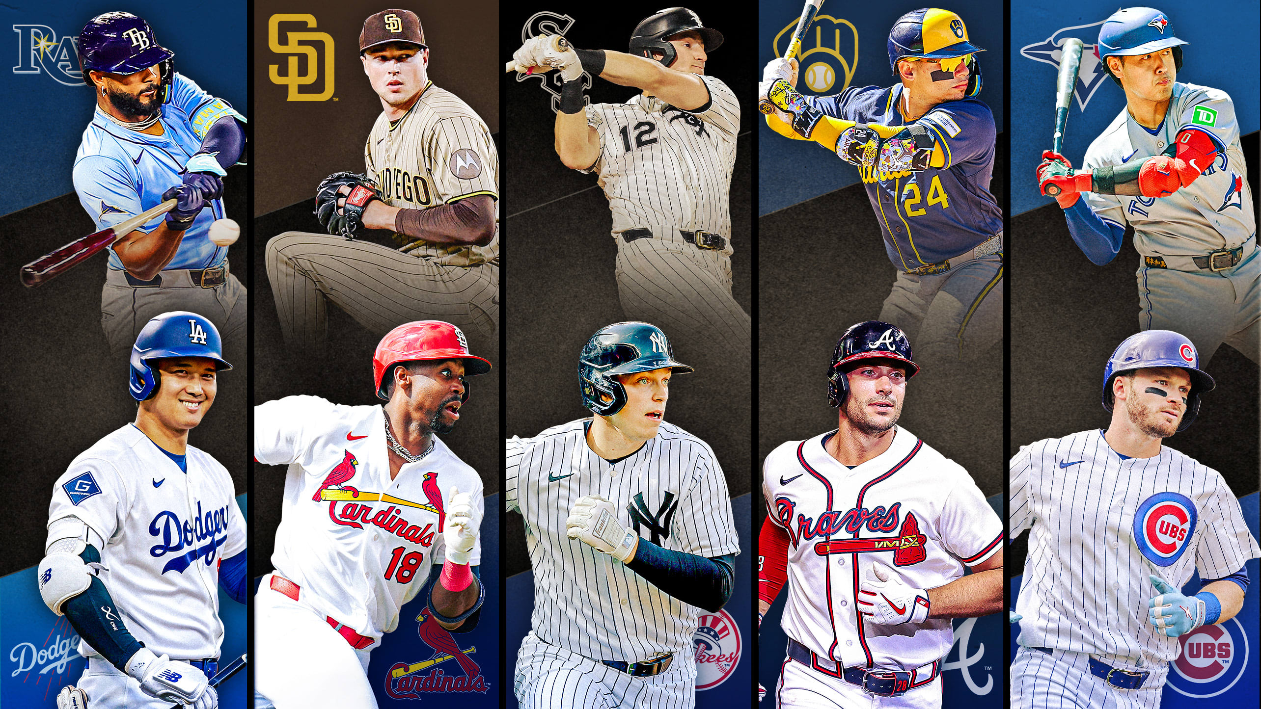 Images of 10 players with their team logos behind them, representing 5 series to watch this week