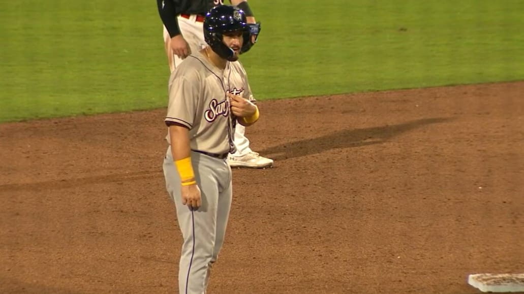 Nathan Martorella points to himself at second base