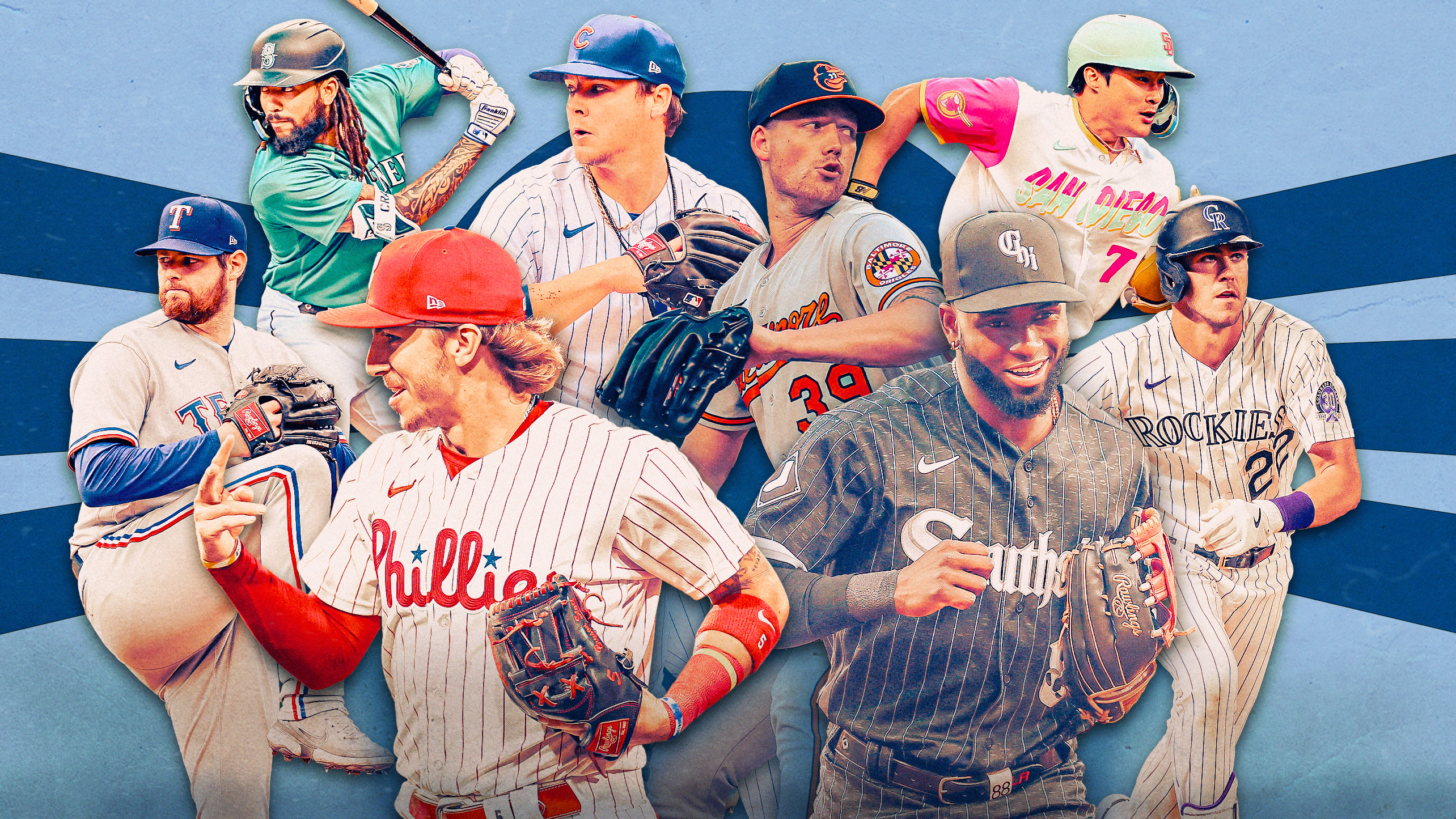 A collage of MLB players who had breakout 2023 seasons