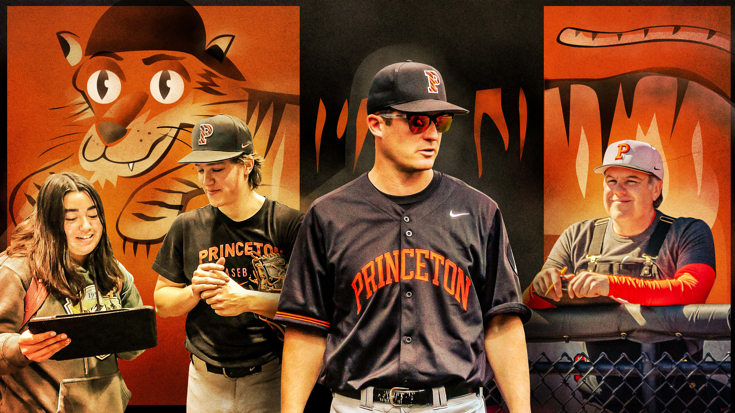 A montage of photos of people involved in the Princeton basball prorgram