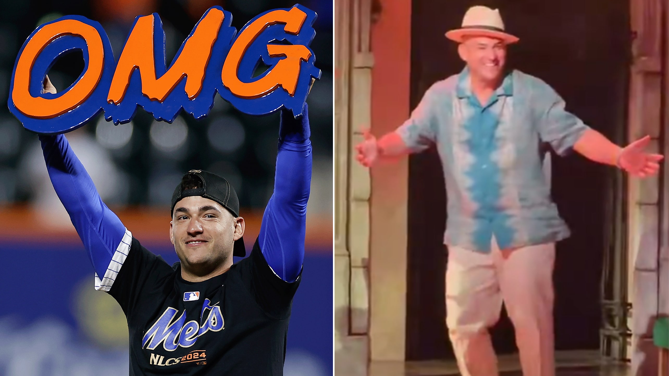 Images of José Iglesias playing for the Mets and appearing on Broadway