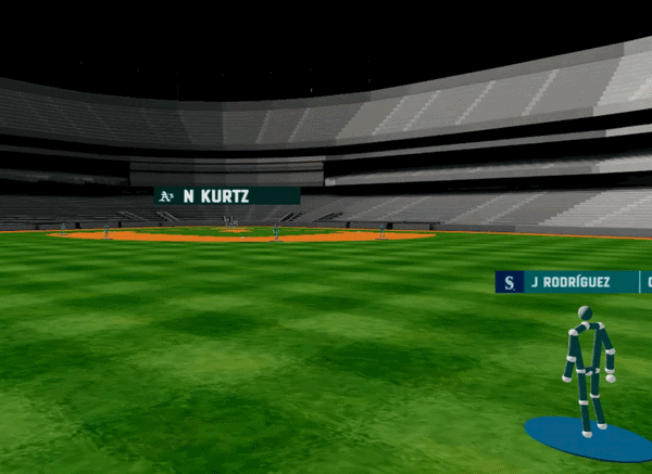 An animated GIF with Statcast 3D tracking of Julio Rodríguez's catch