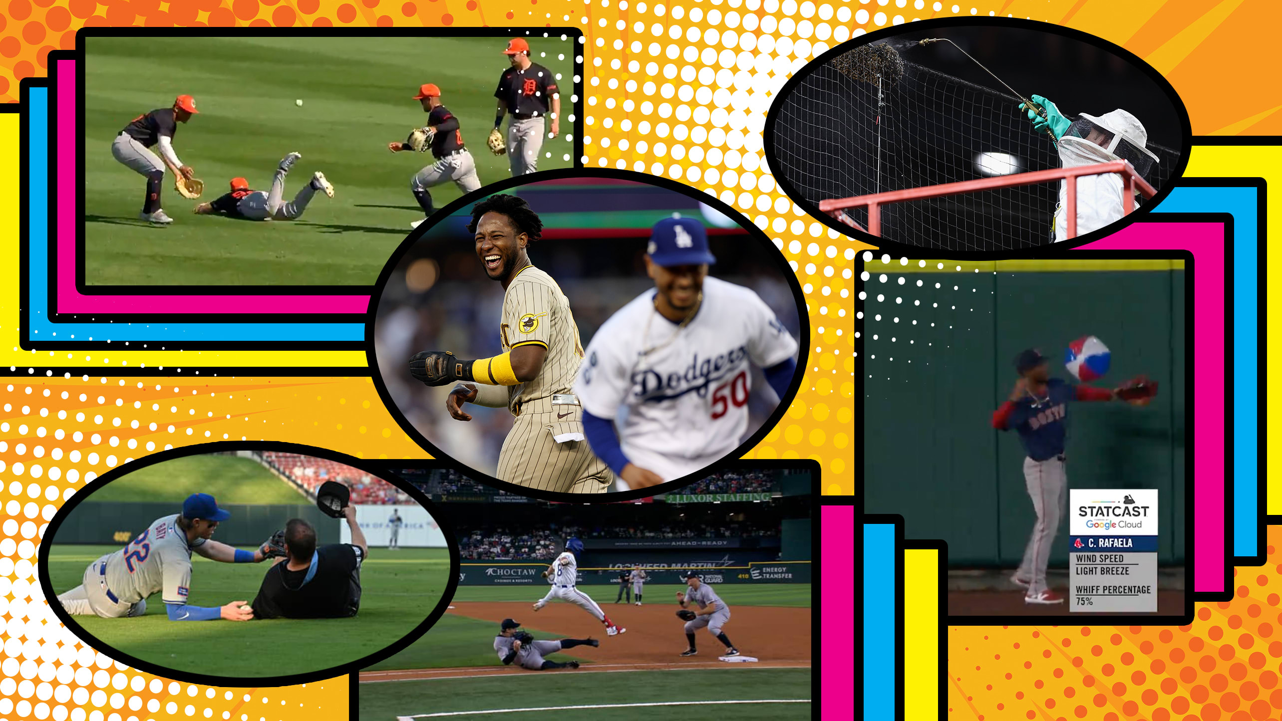 Collage of images of baseball bloopers from 2024