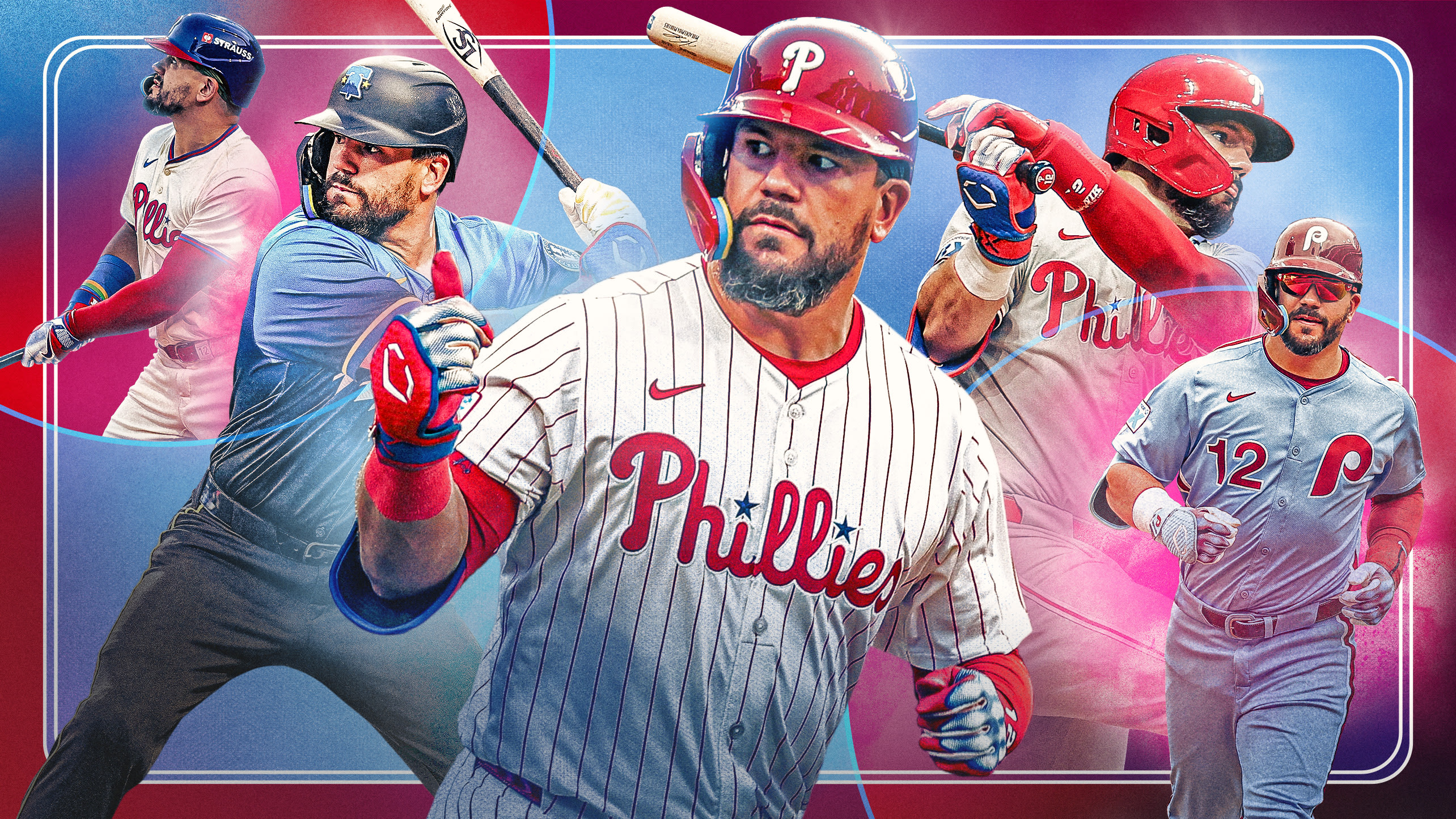 A collage of five images of Kyle Schwarber