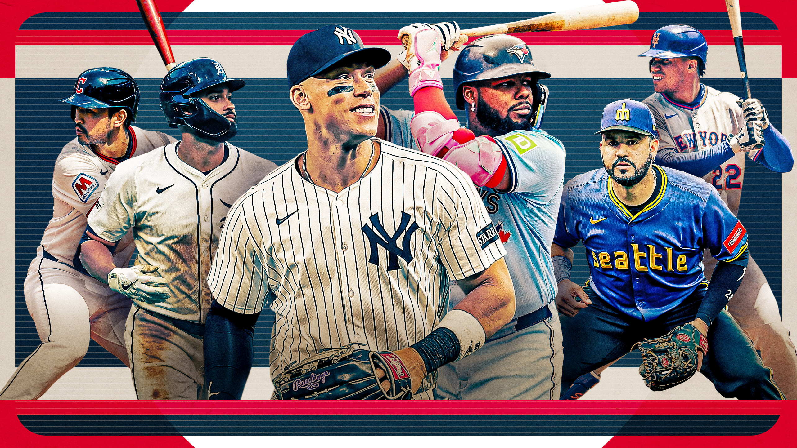 Steven Kwan, Riley Greene, Aaron Judge, Vladimir Guerrero Jr., Eugenio Suárez and Juan Soto